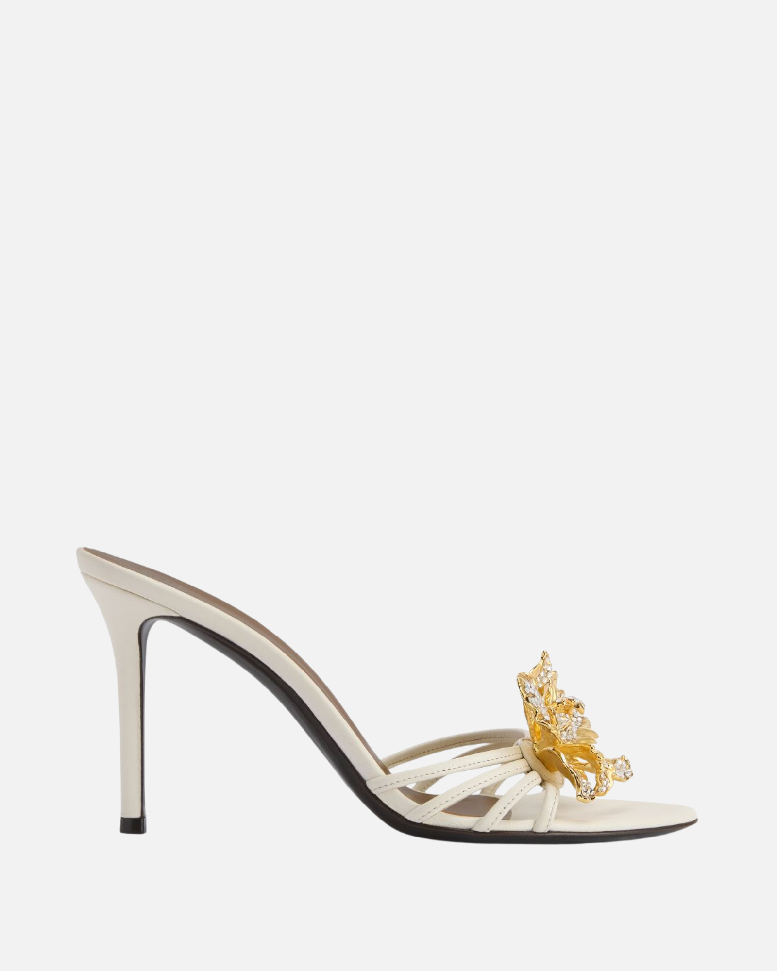 Orle Metal Crystal Flower Mules In White