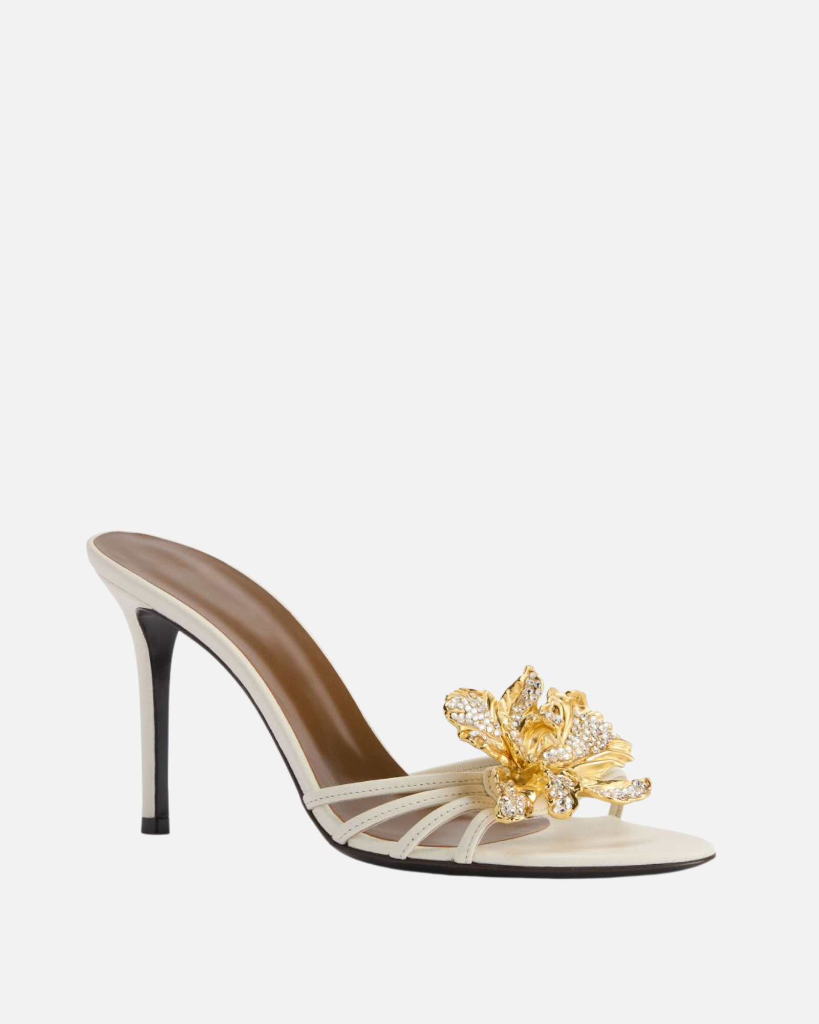 Orle Metal Crystal Flower Mules In White