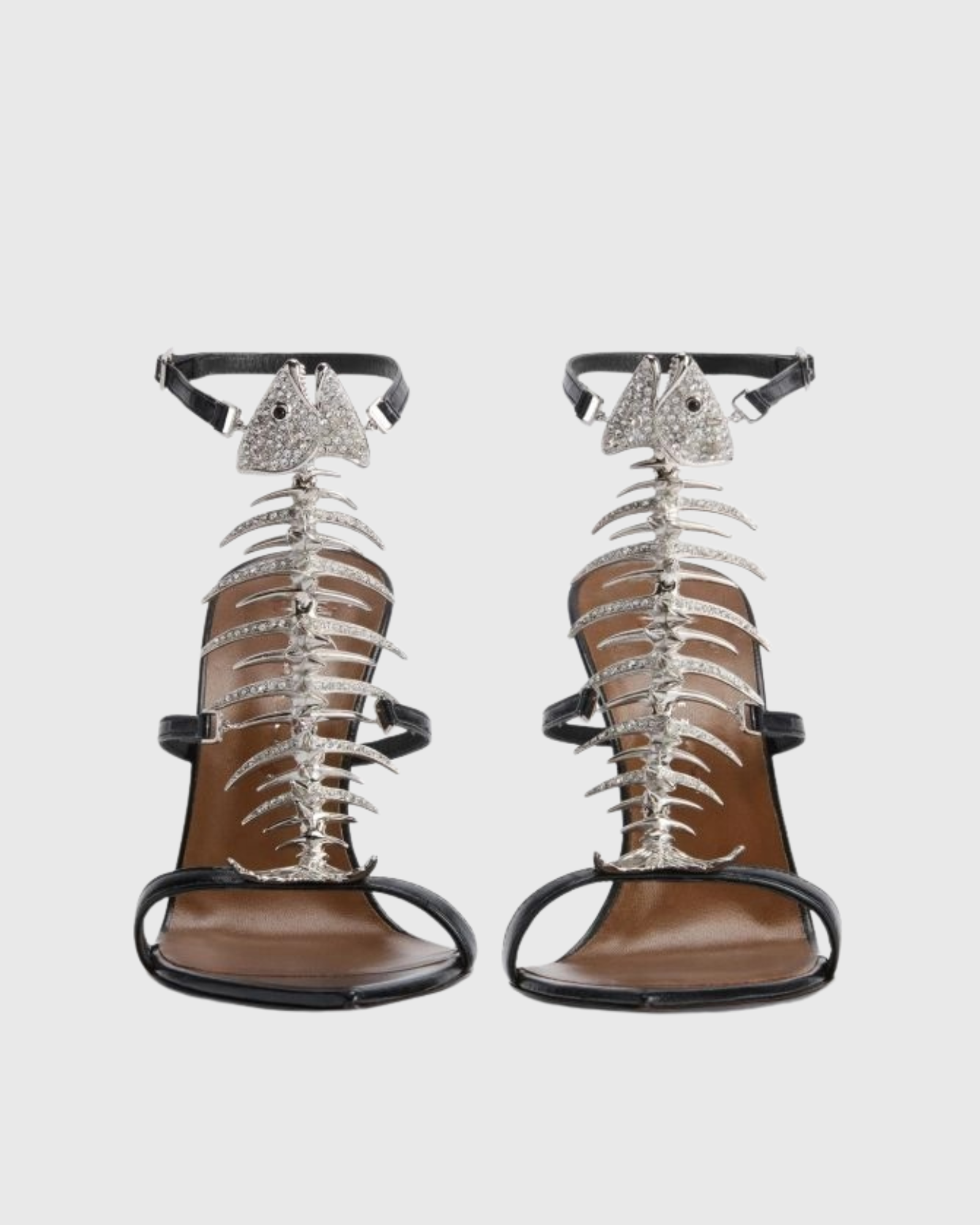 Pia Fish Bone Strap Sandals In Black