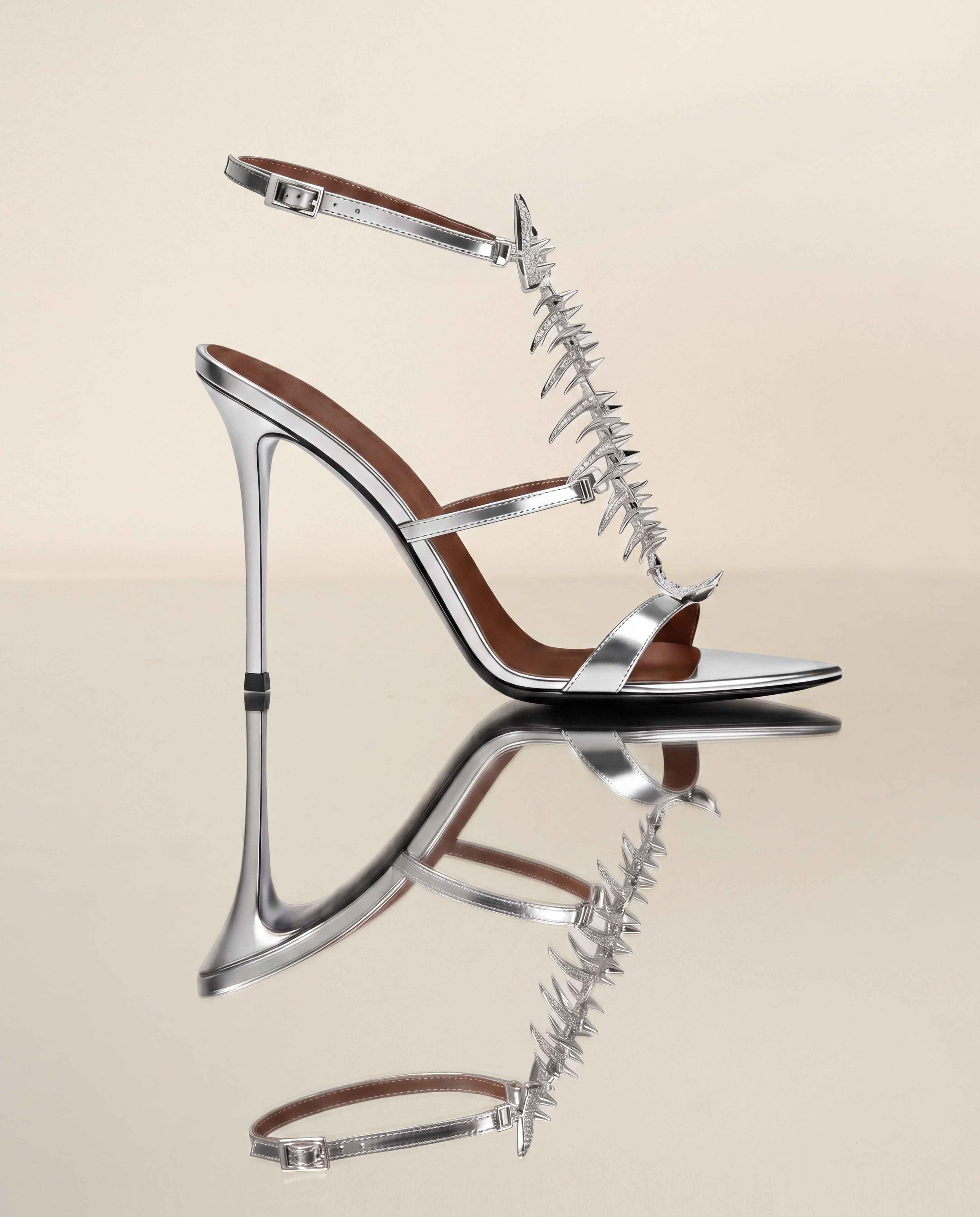 Pia Fish Bone Strap Sandals In Sliver