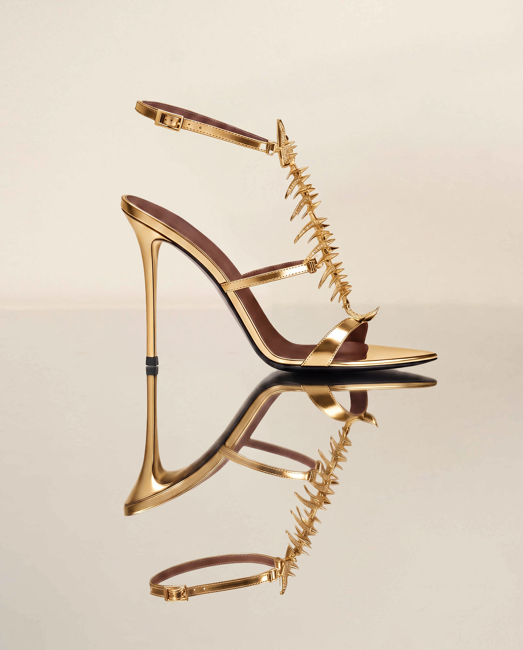 Pia Fish Bone Strap Sandals In Gold