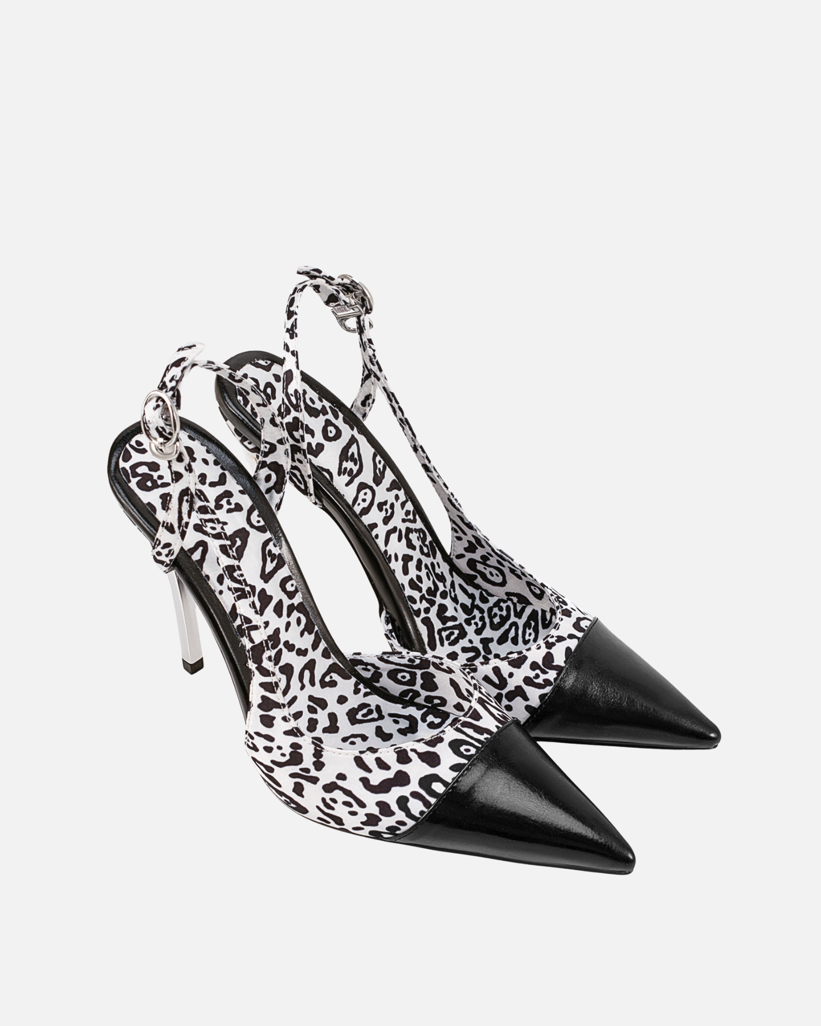 Poja Leopard Slingback Leather Sandals In Black
