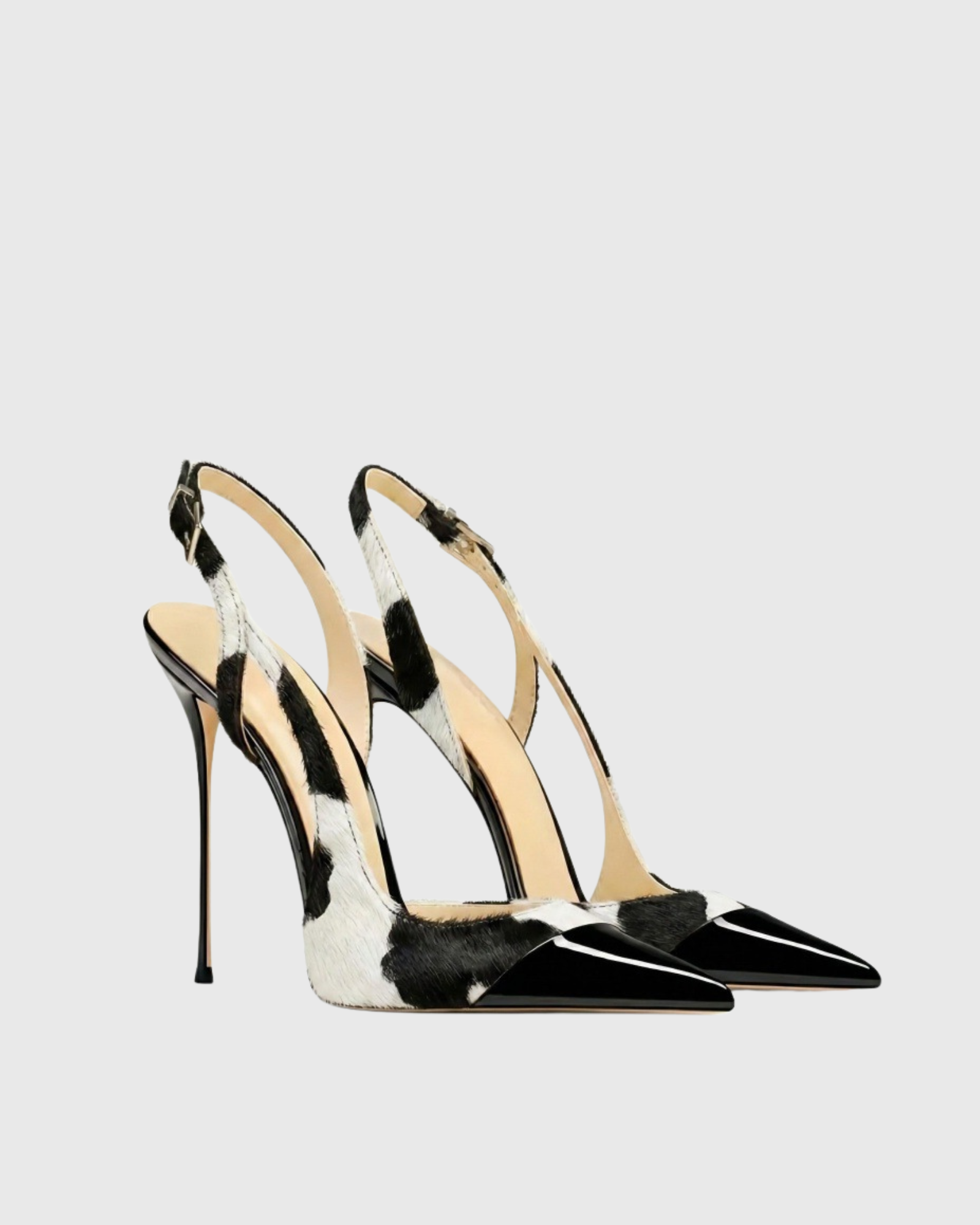 Selene Fur Stiletto Sandals In Black White