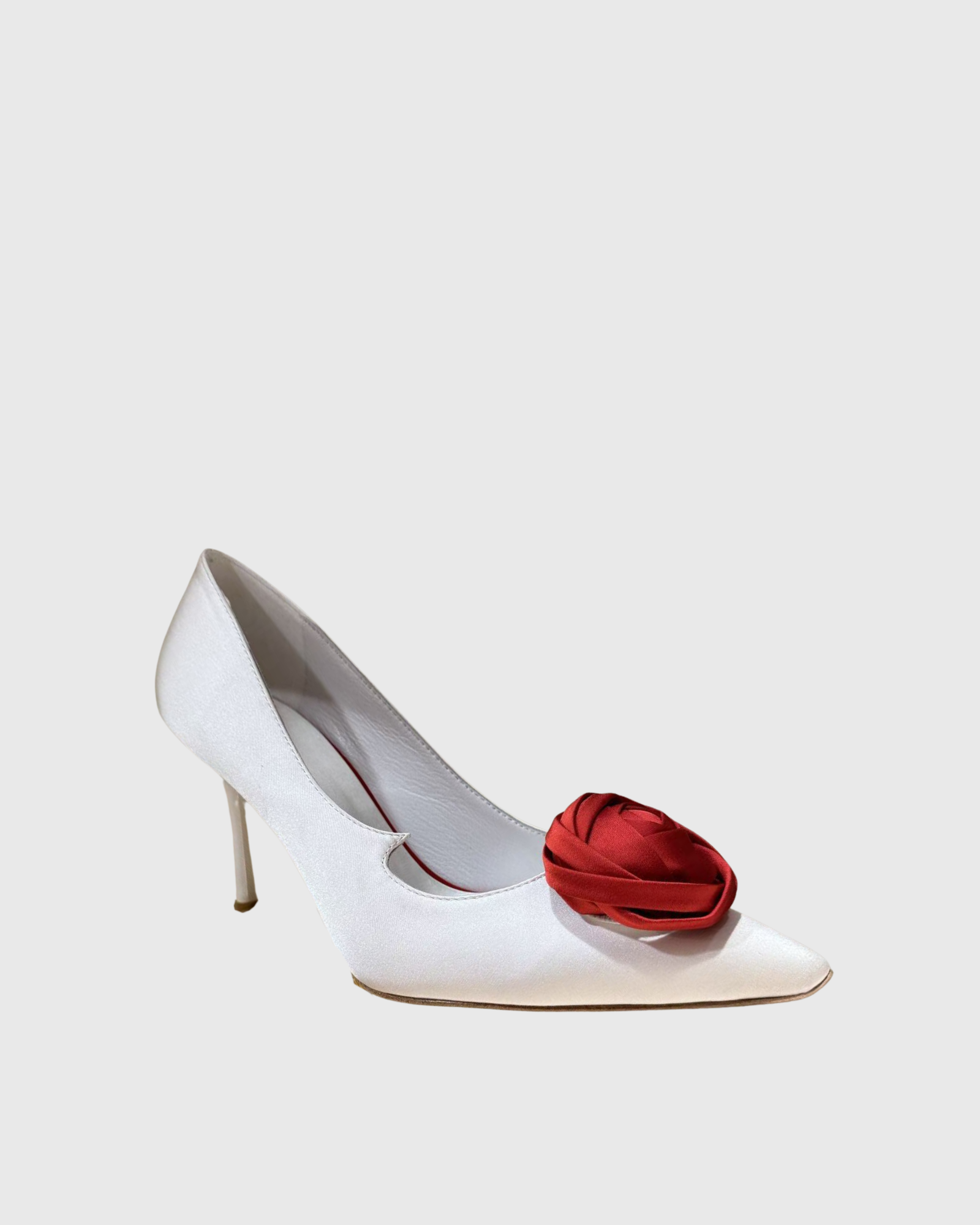 Sage Rose Satin Pumps In White