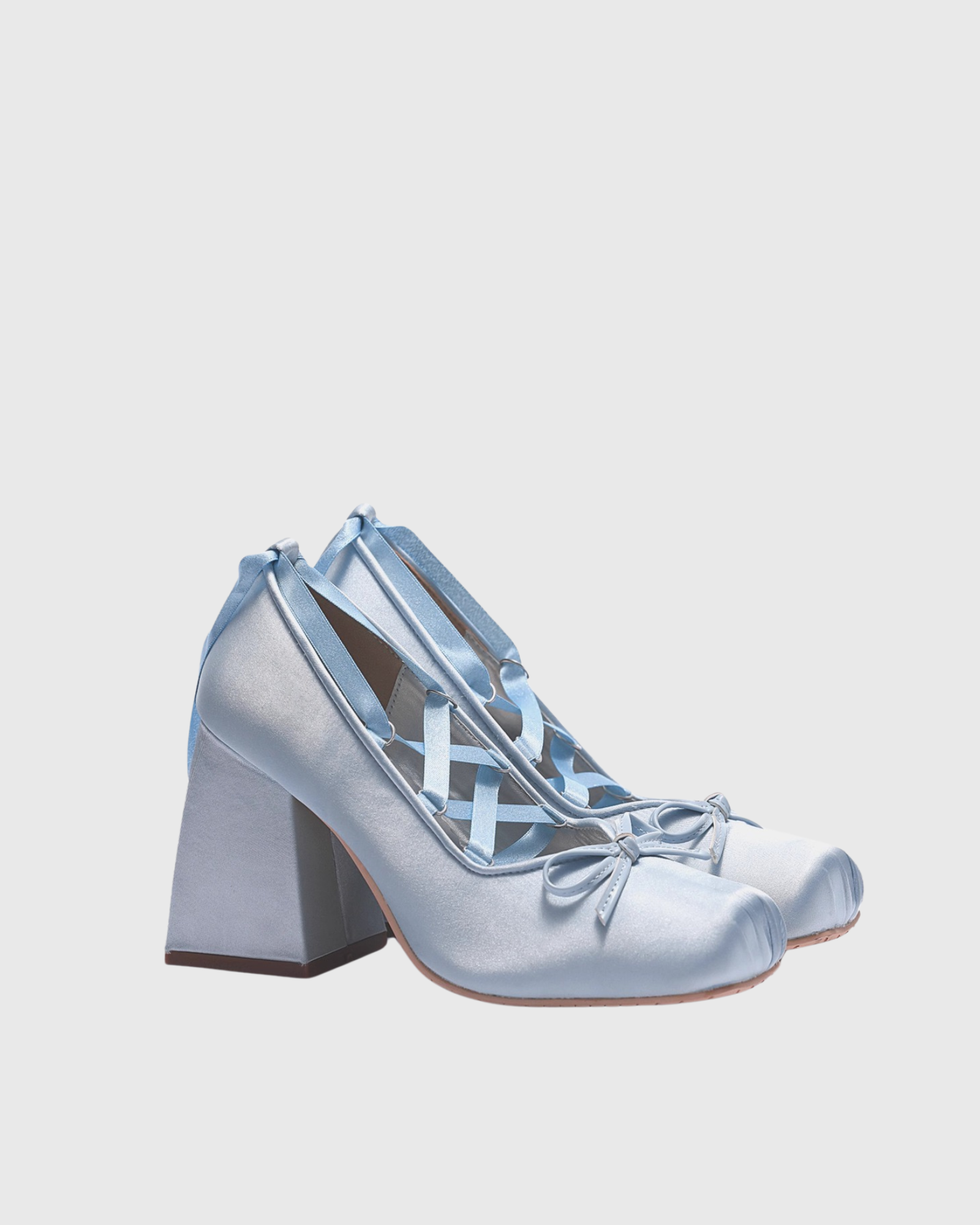 Velisse Satin Ballet Bow Lace Up Pumps In Blue
