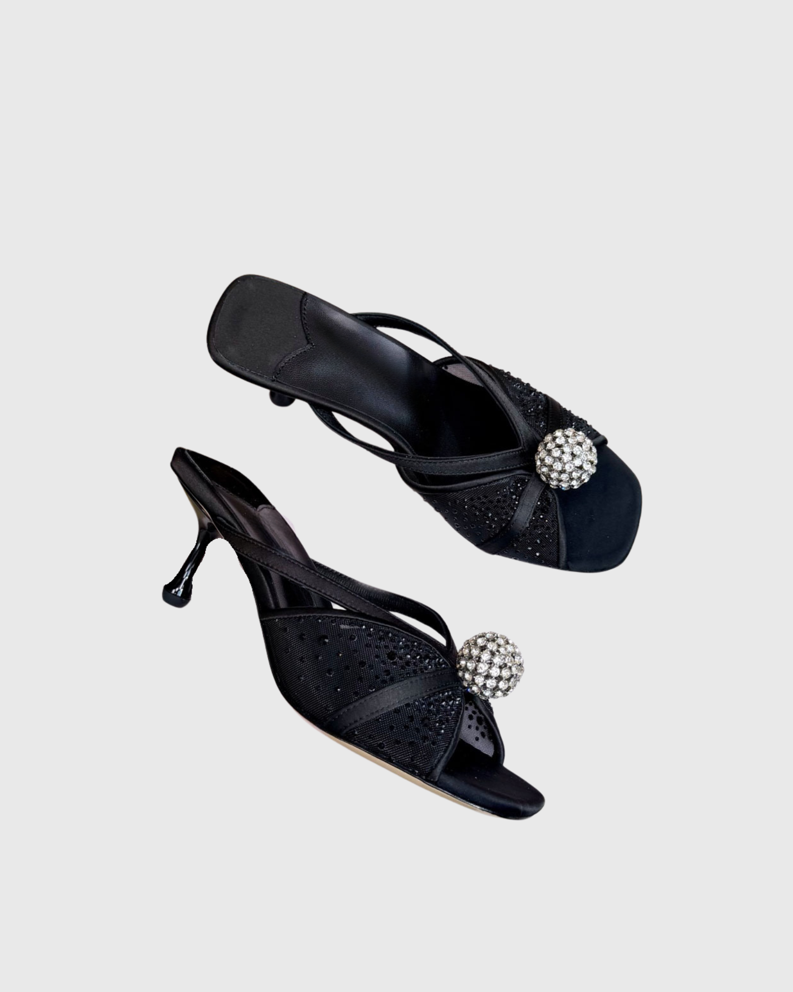 Prescott Rhinestone Mesh Mules In Black