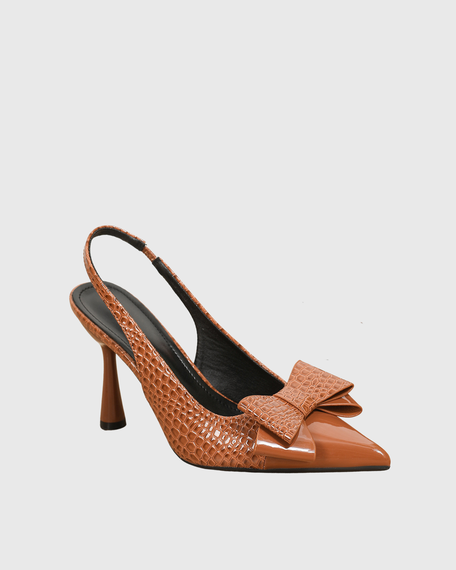 Vard Bow Crocdile Print Slingback Heels In Brown