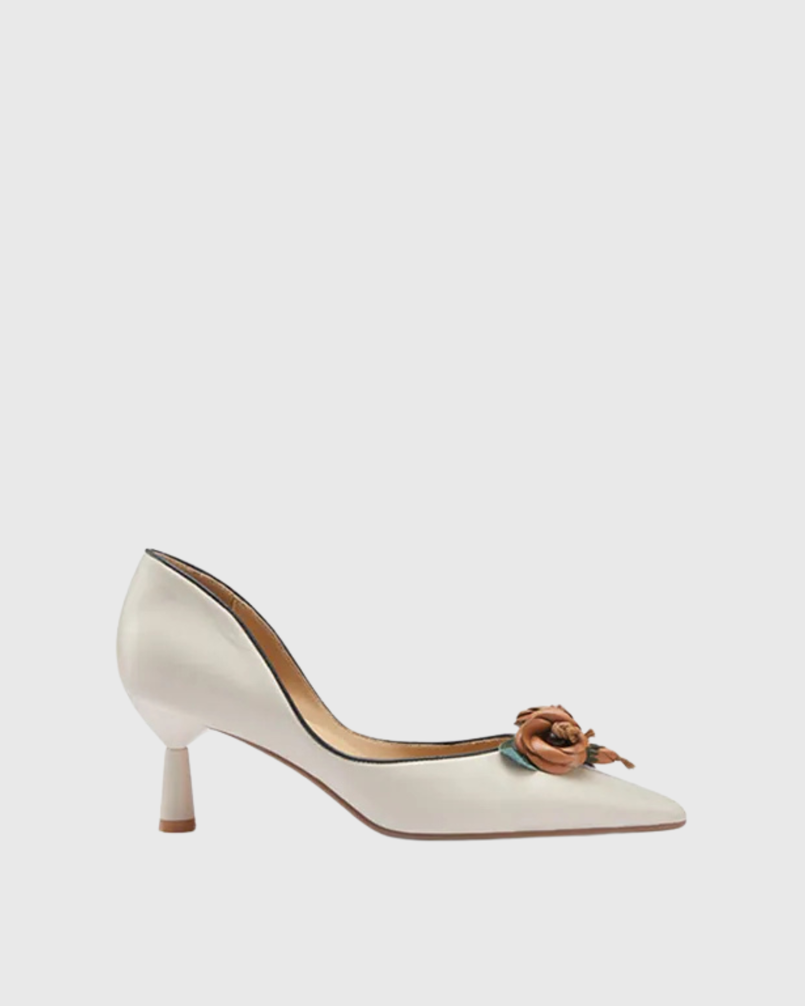 Saura Flower Leather Kitten Heels In White