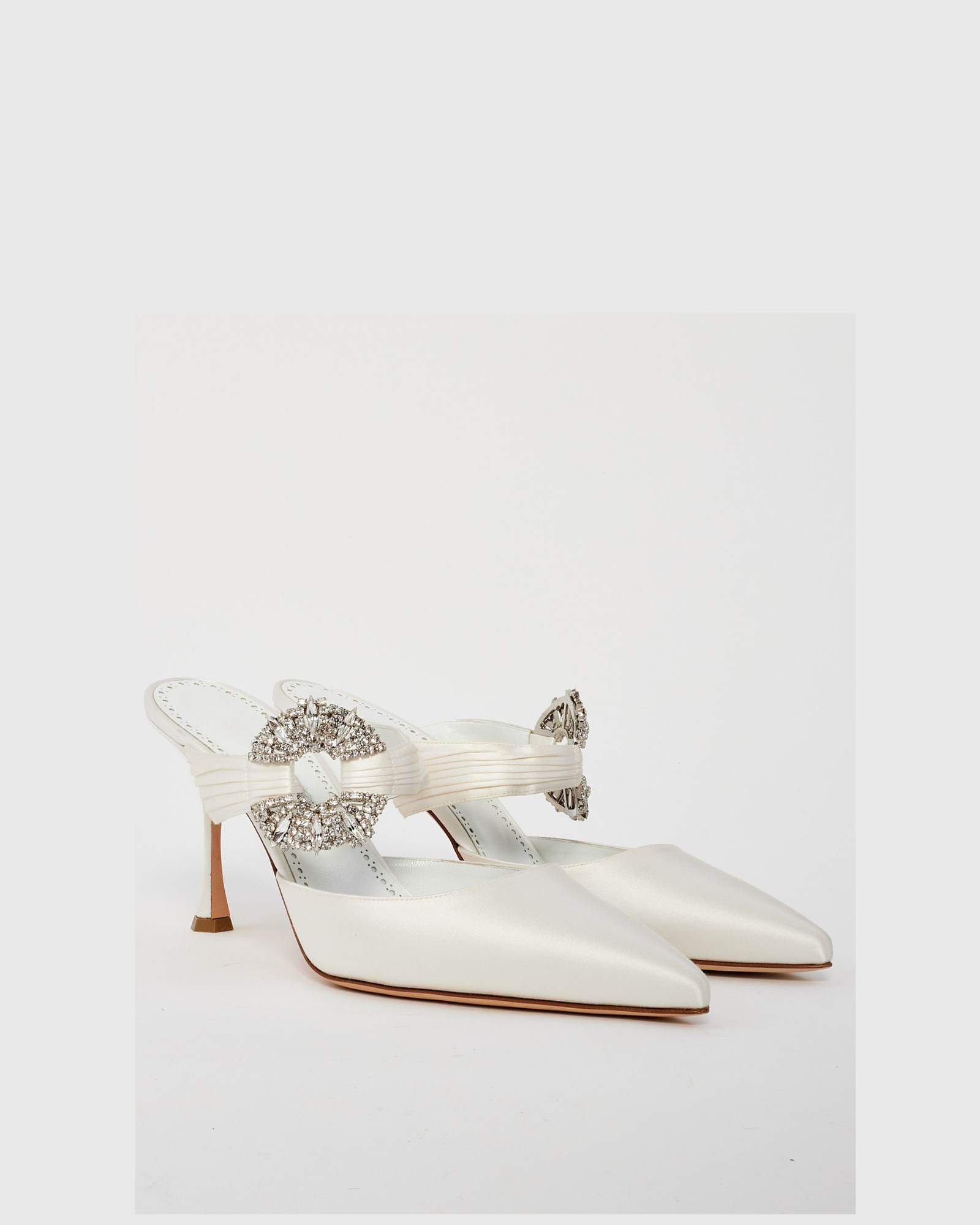 Sasha Diamond Satin Mules In Cream
