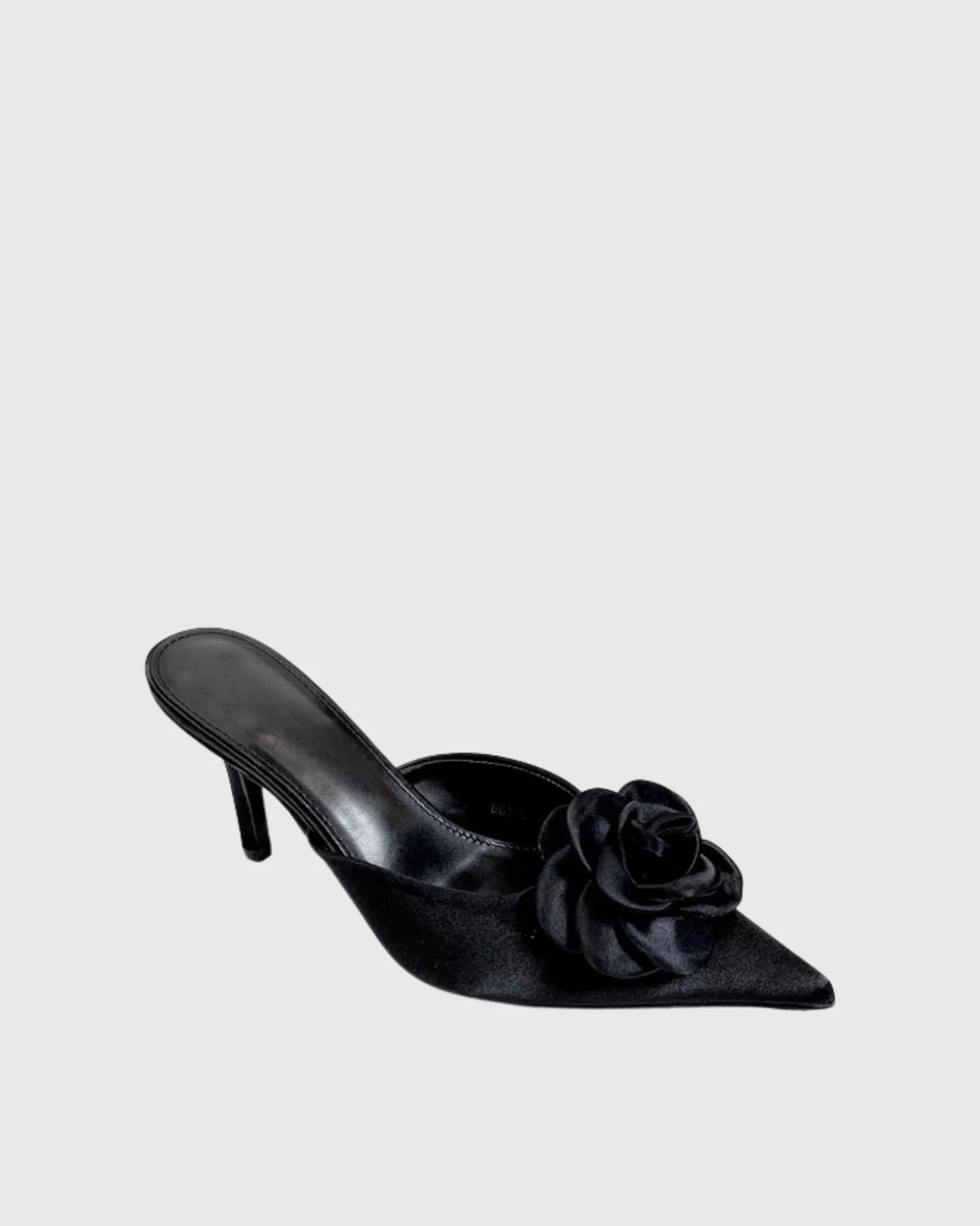 Domitilla Flower Satin Mules In Black