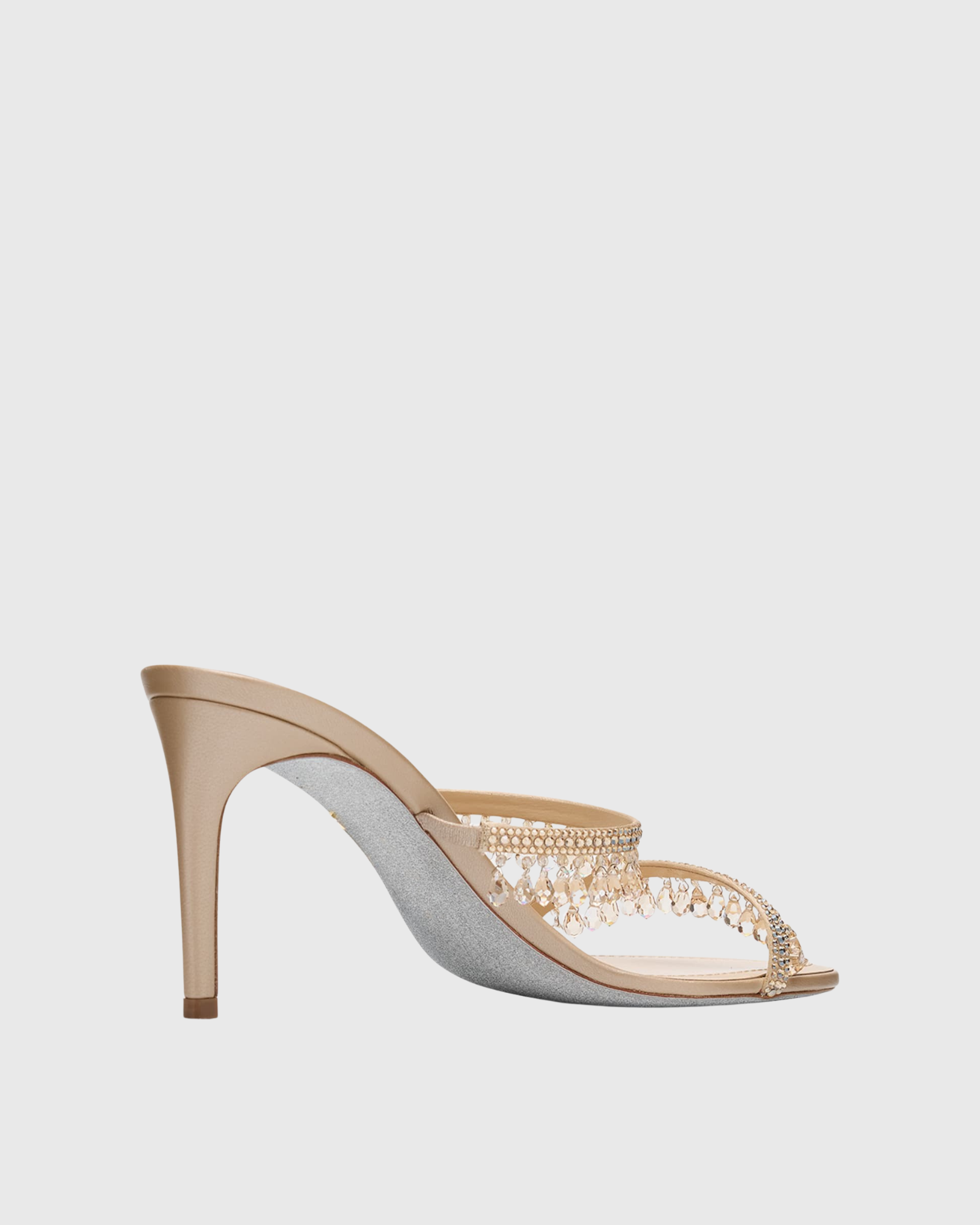 Elisa Crystal Fringe Mules In Champagne