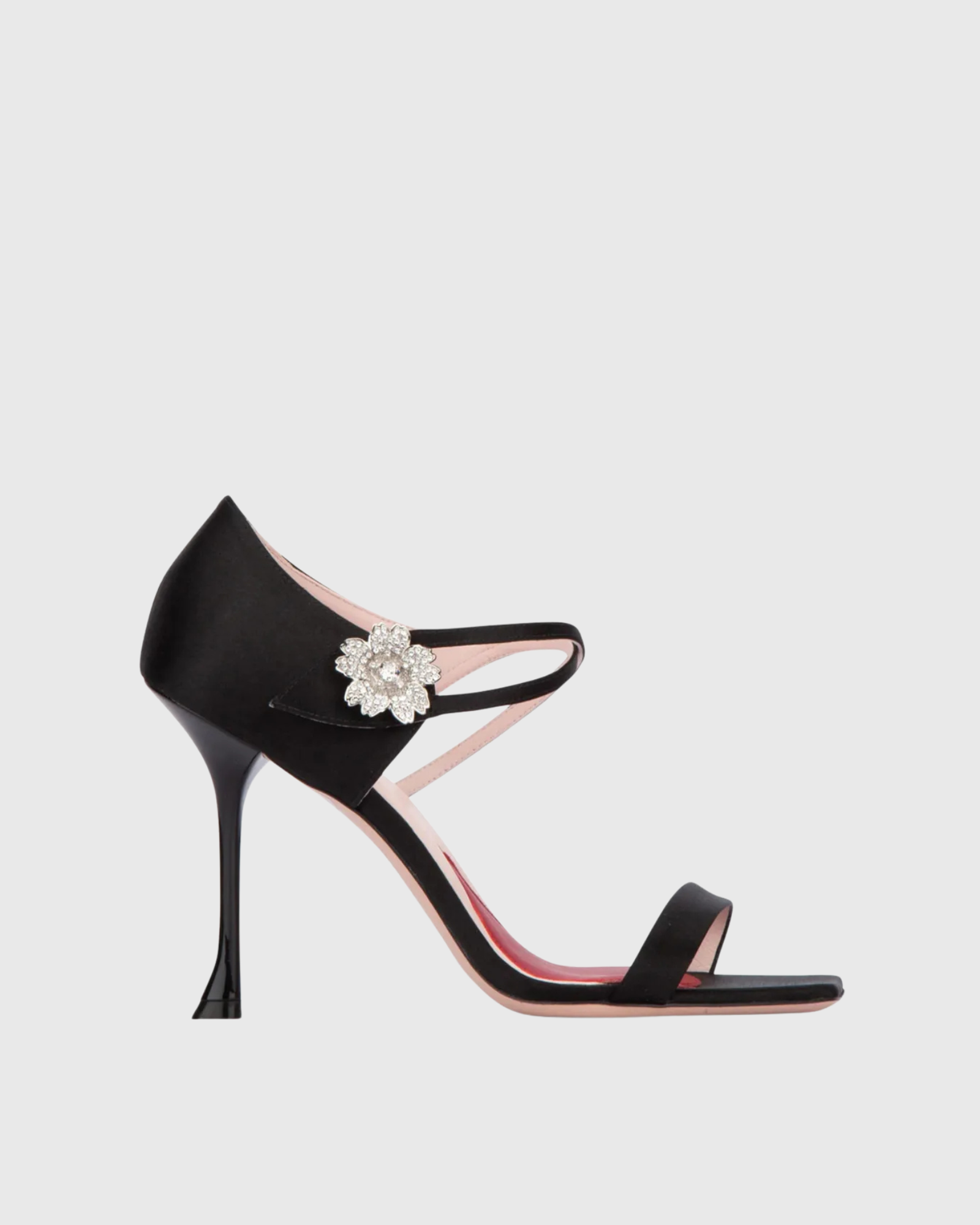 Seraphina Rhinestone Flower Heart Insole Sandals in Black