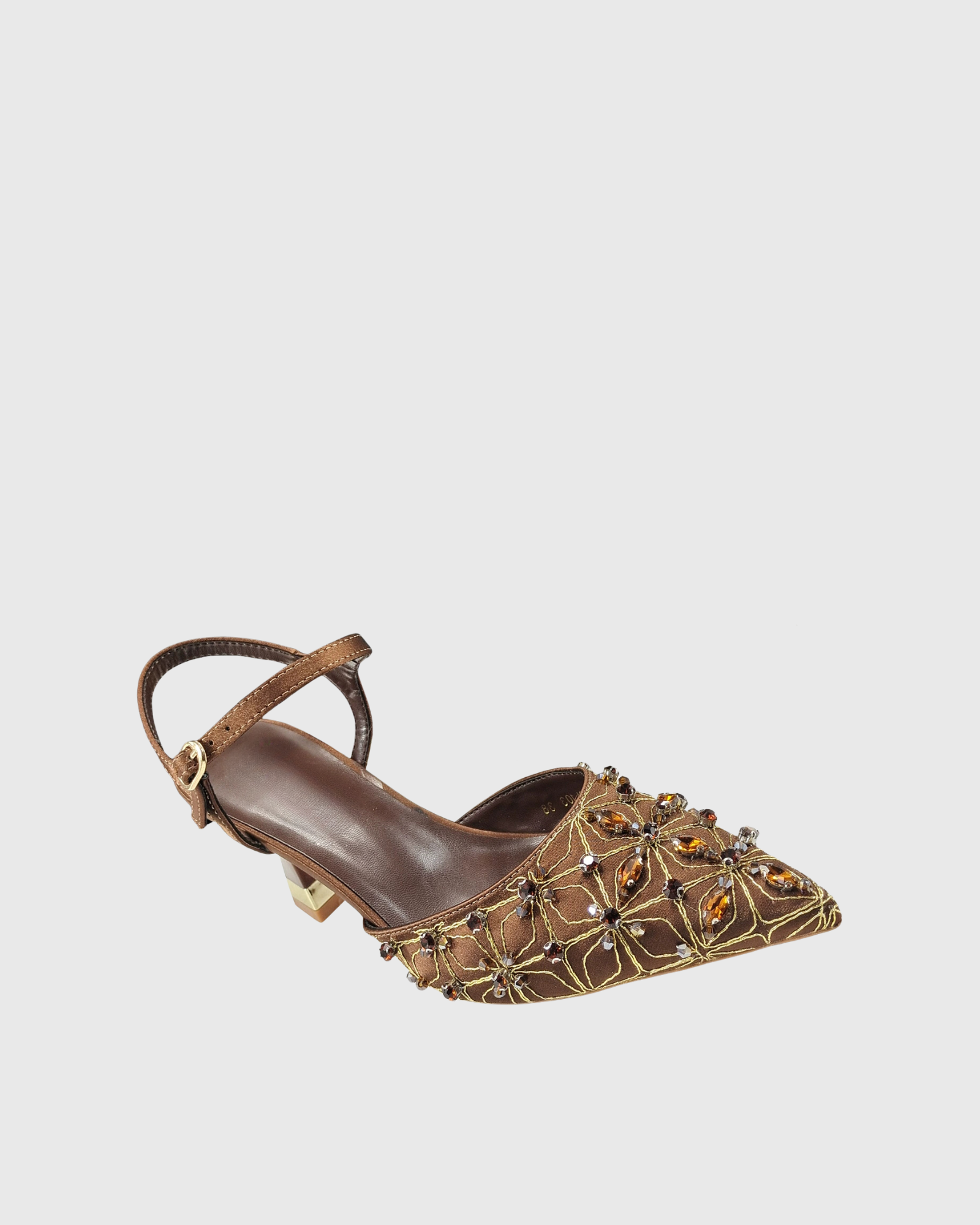 Flora Rhinestone Slingback Pumps In Brown
