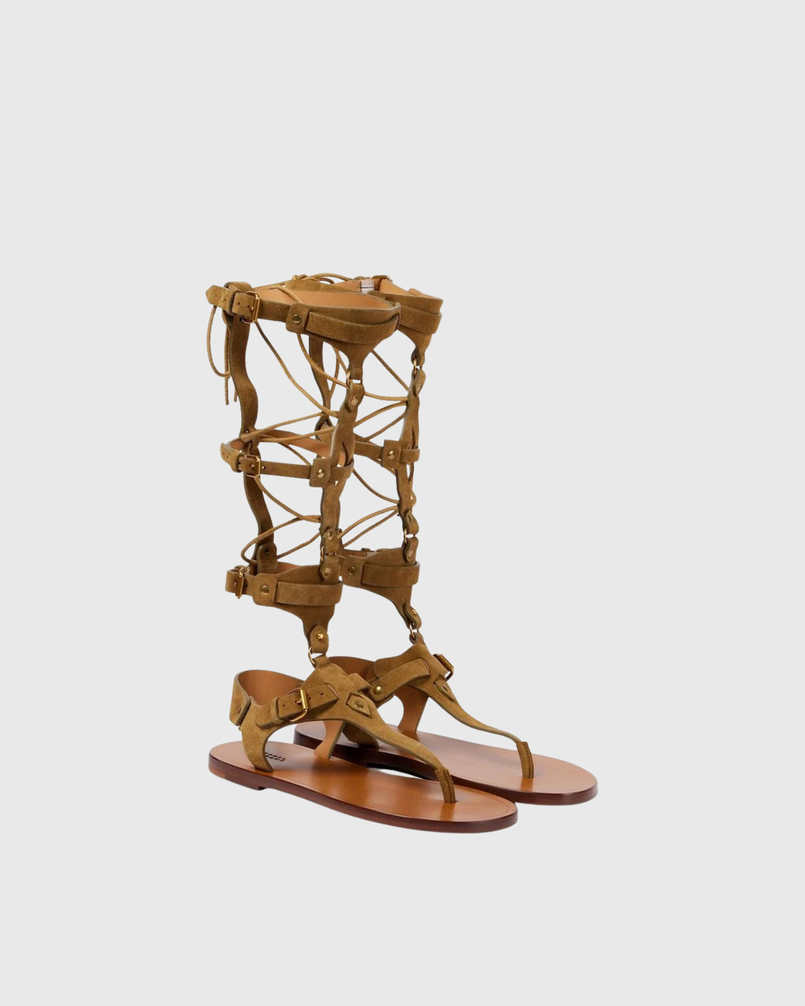 Hacer Knee High Gladiator Sandals In Mocha