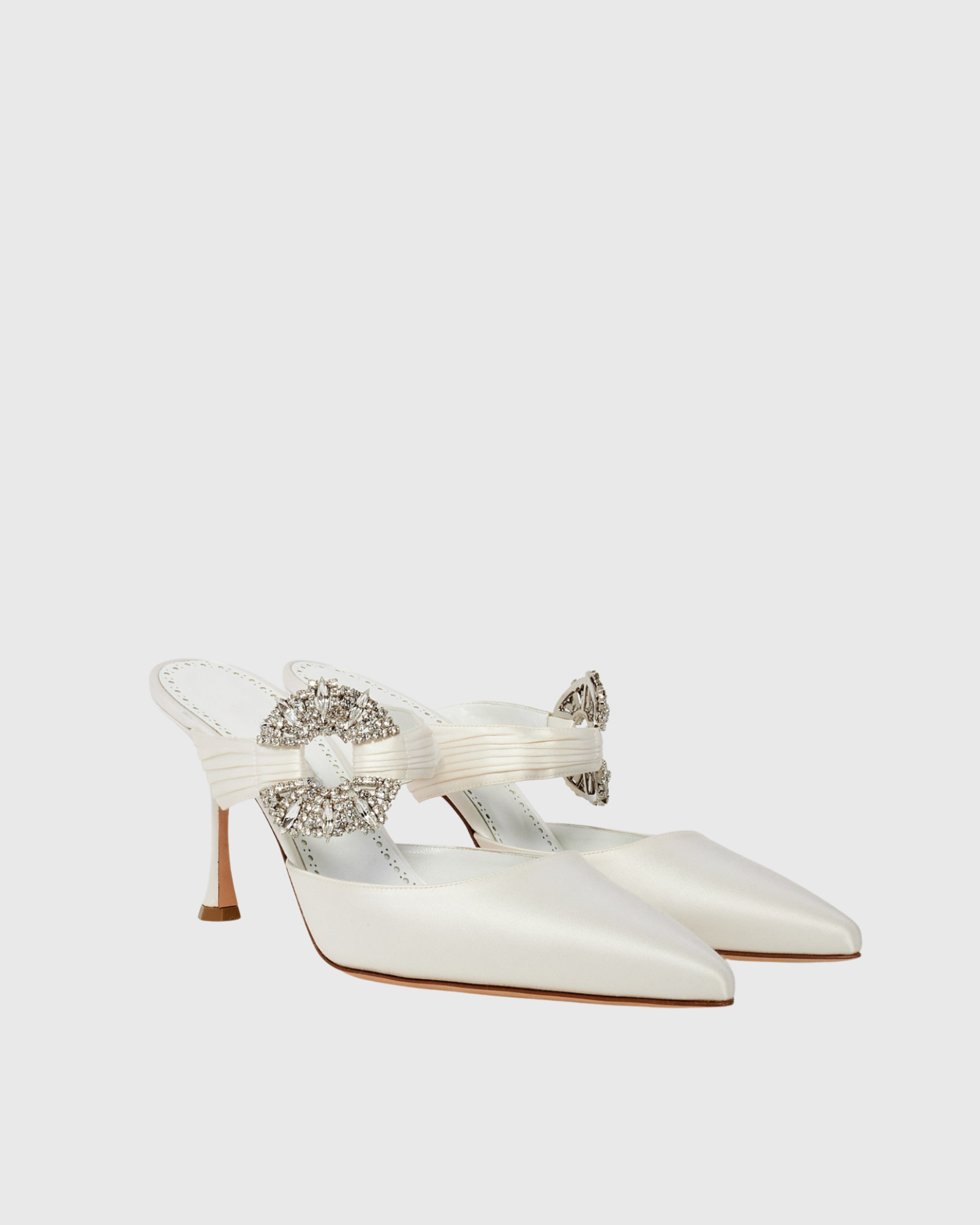 Sasha Diamond Satin Mules In Cream