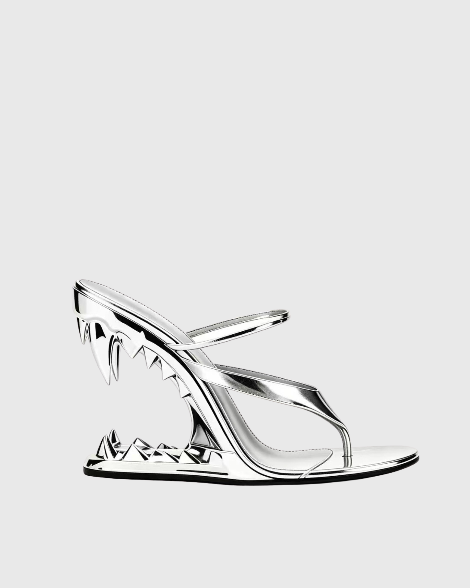 Olyra Metallic Tooth Wedge Strap Sandals In Silver
