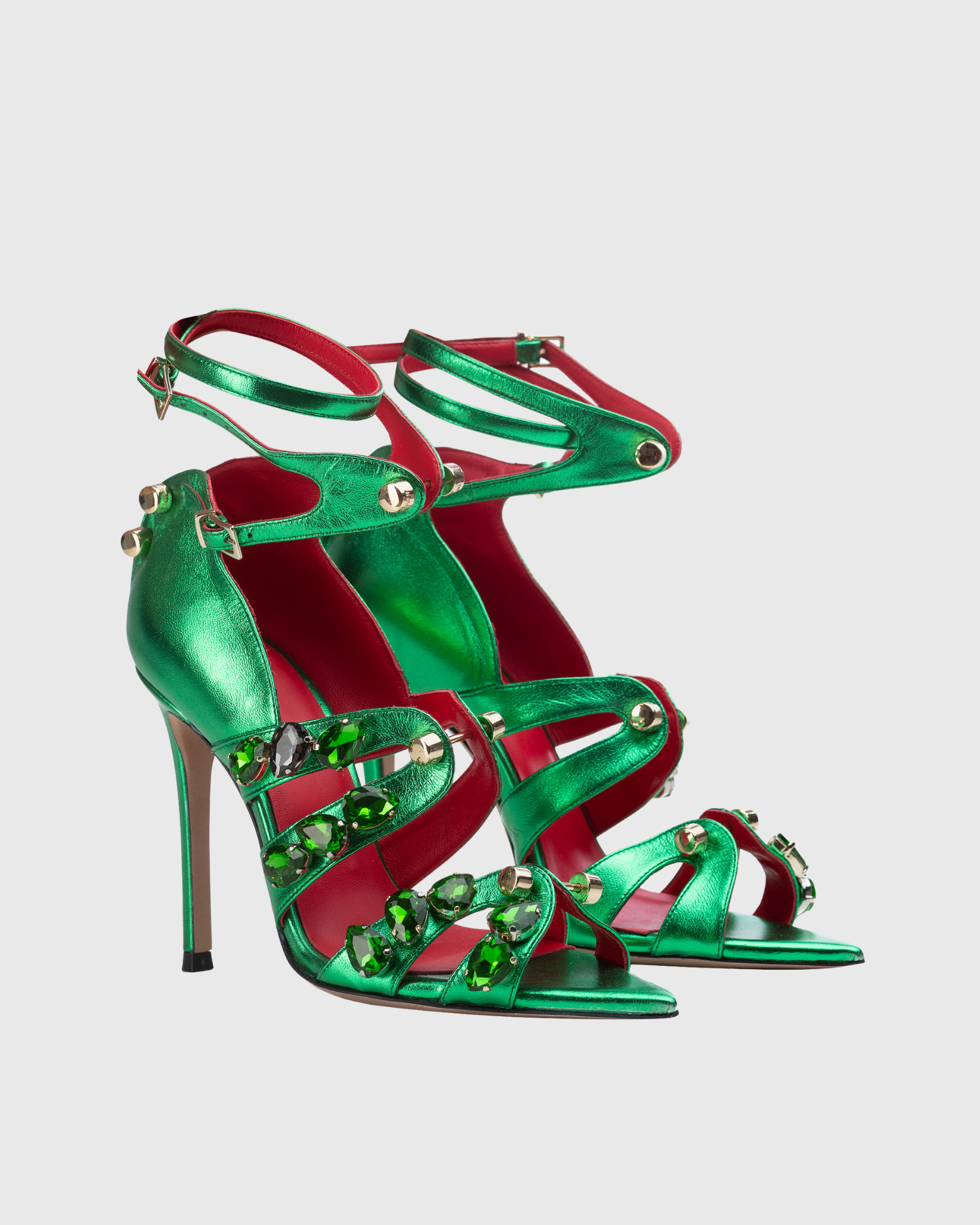 Lessie Gem Metallic Cage Sandals In Green