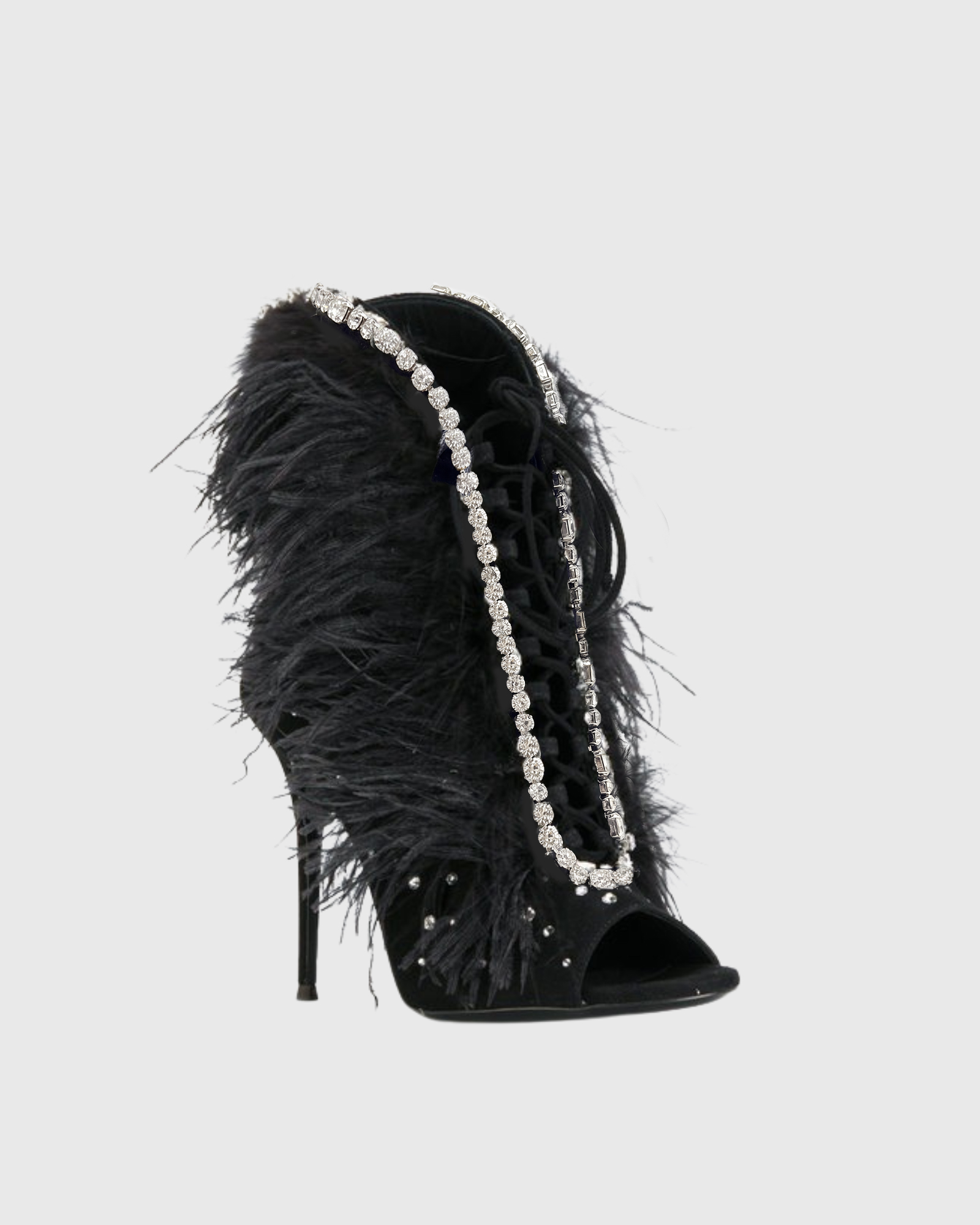 Sadiya Rhinestone Feather Ankle Boots In Black