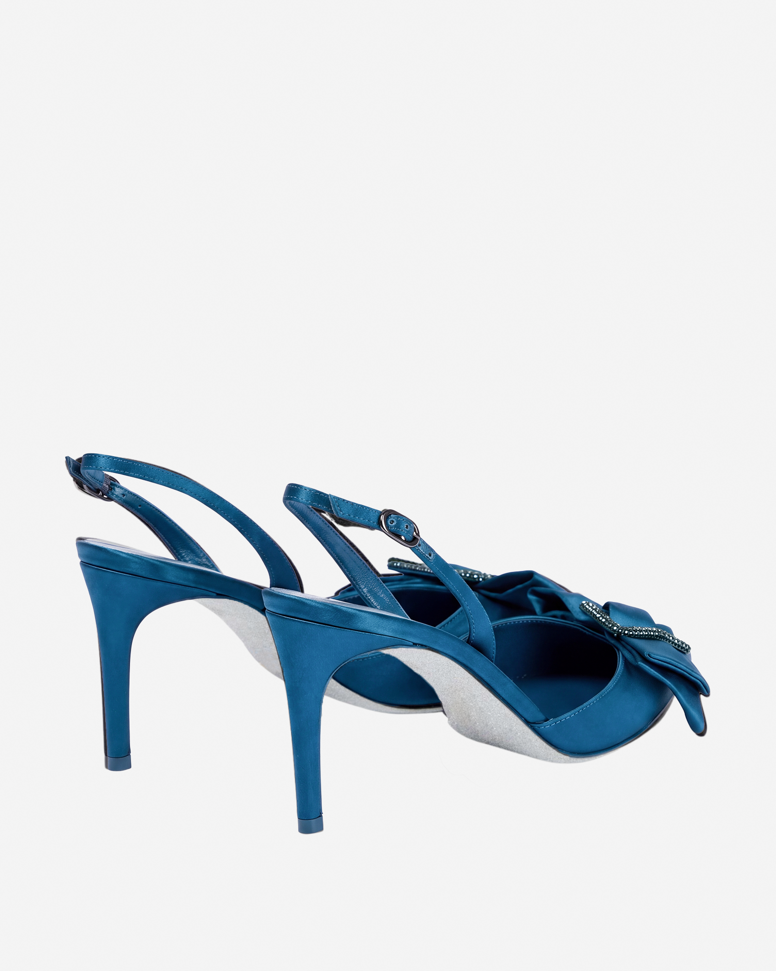 Sani Bow Satin Slingback Pumps In Blue