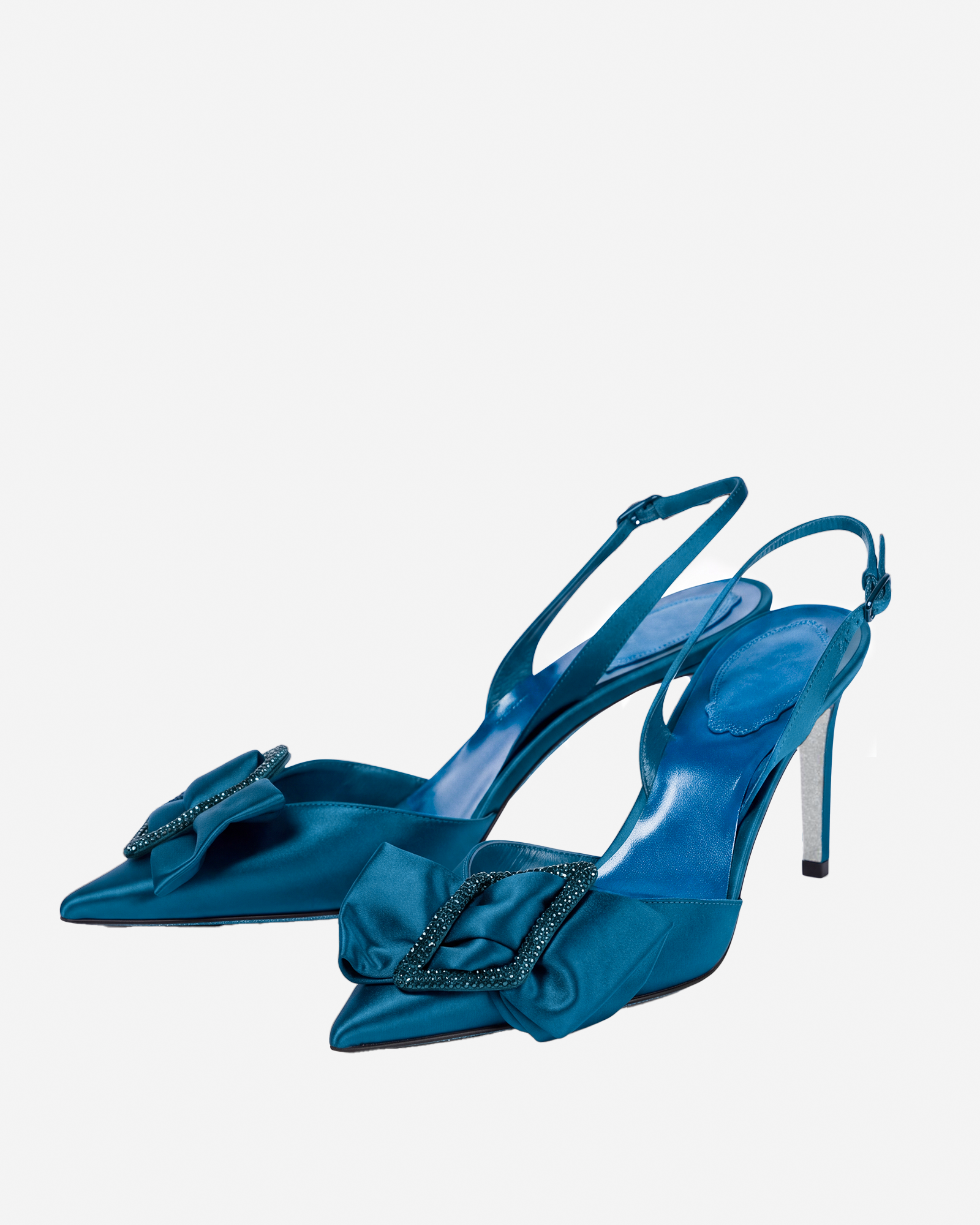 Sani Bow Satin Slingback Pumps In Blue