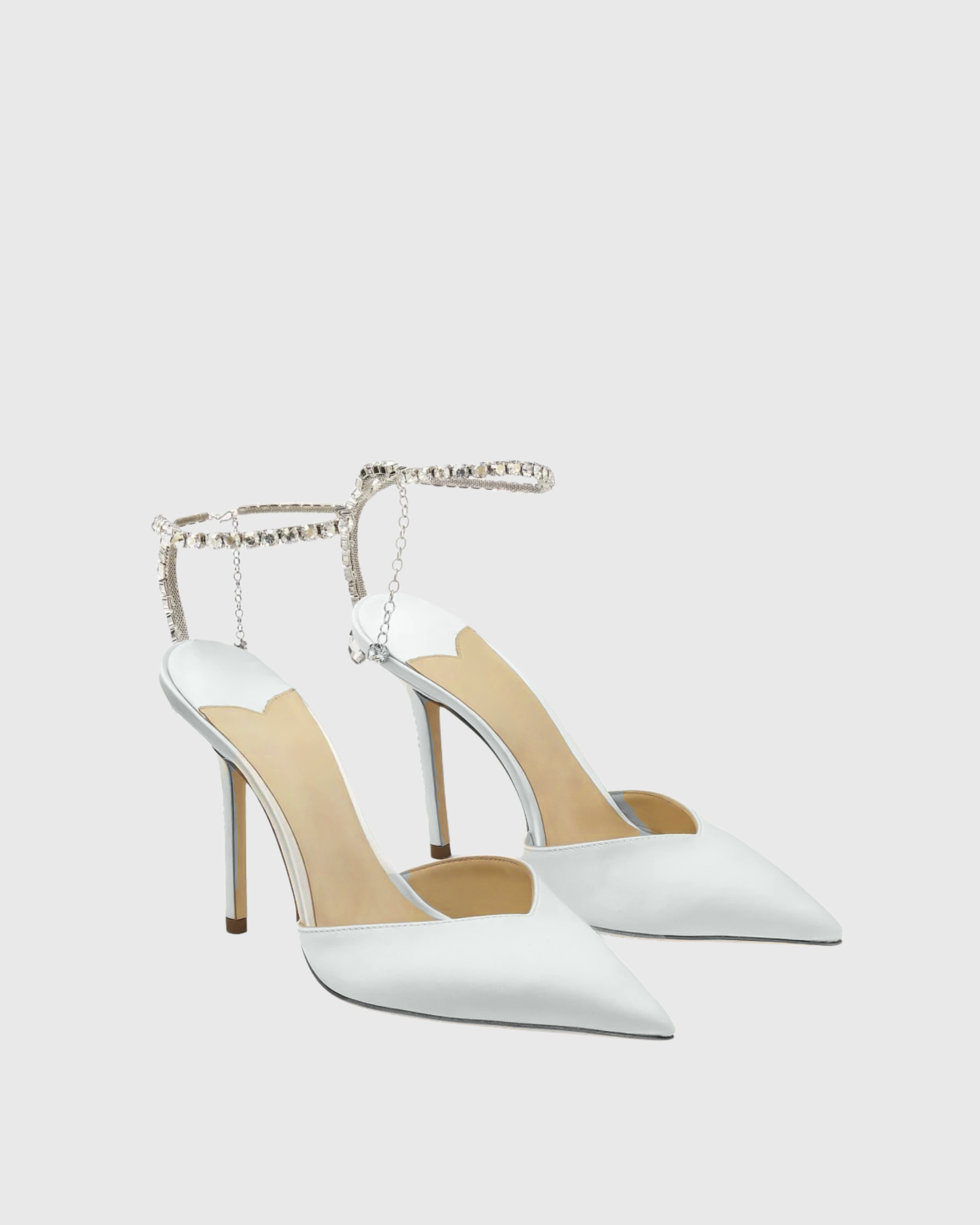 Silva Rhinestone Strap Satin Pumps In White