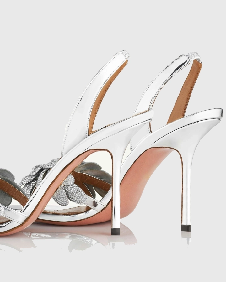 Siria Galactic Flower Slingback Sandals In Silver