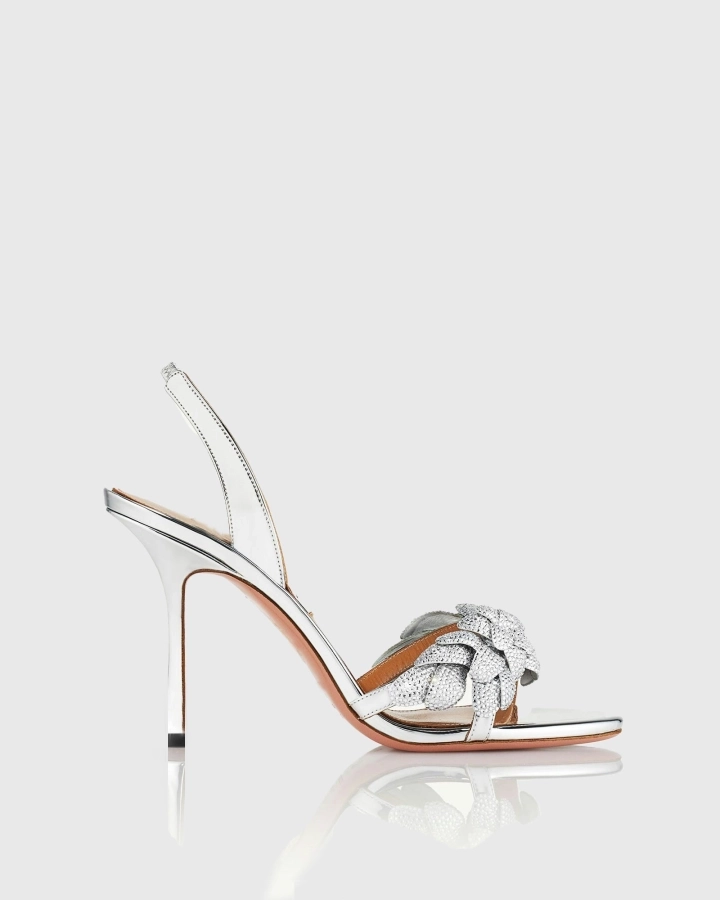 Siria Galactic Flower Slingback Sandals In Silver