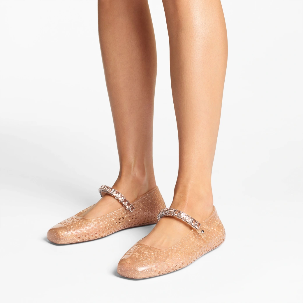Zara Jelly PVC Cut Out  Flats In Gold