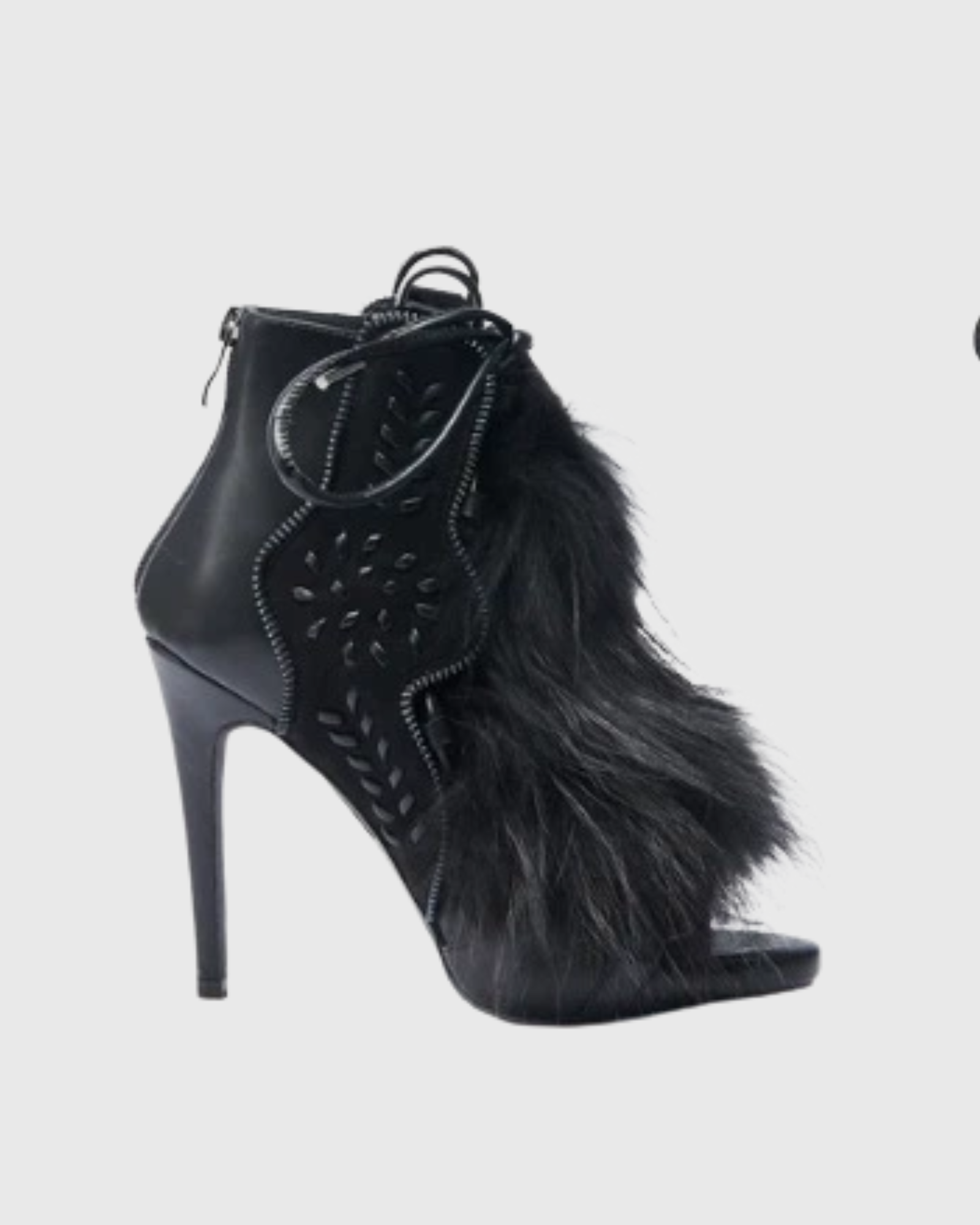 Sadiya Faux Fur Lace Up Sandals In All Black