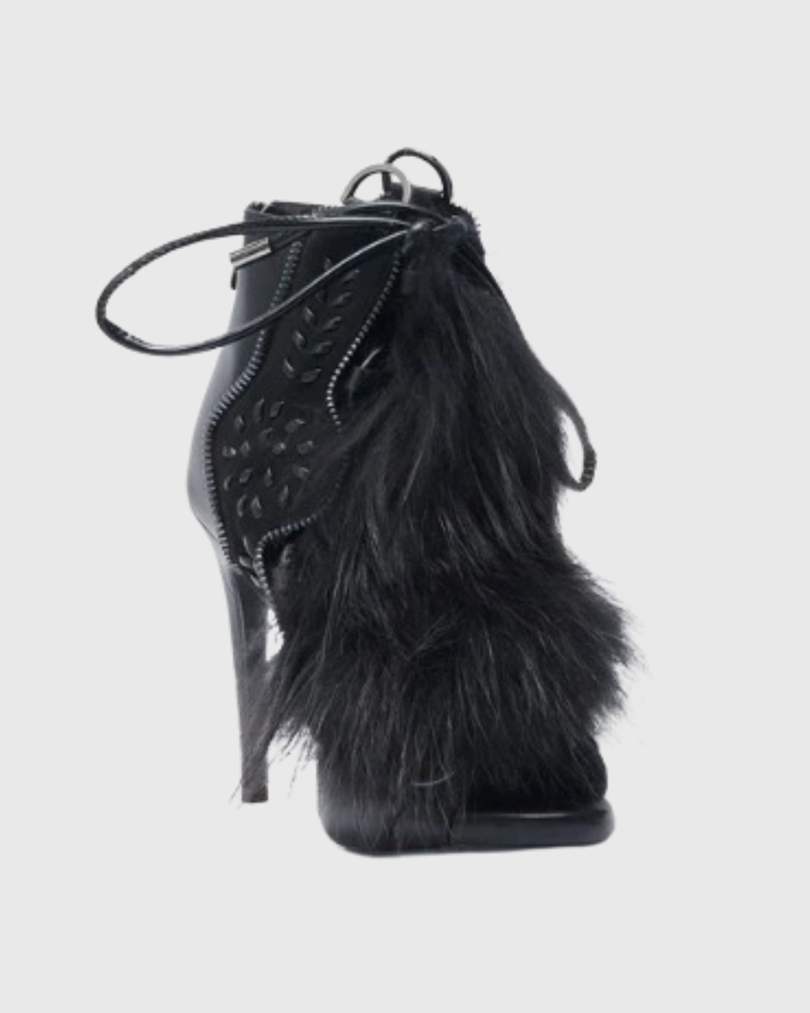 Sadiya Faux Fur Lace Up Sandals In All Black