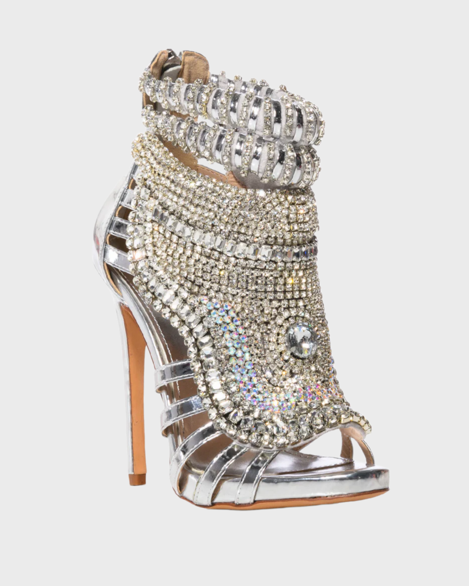 Edith Rhinestone Embellished Strap Sandals In Sliver