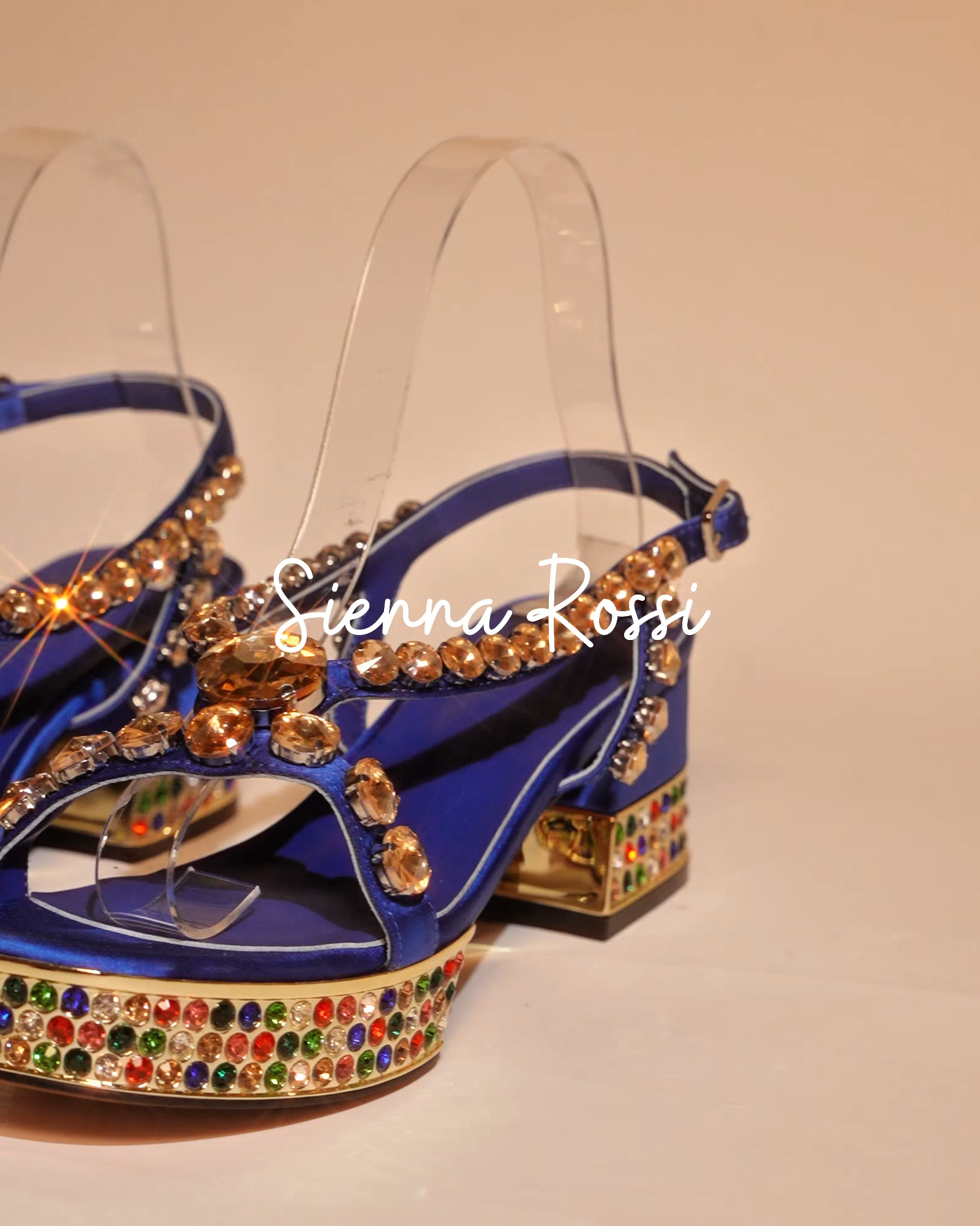 Riccarda Gem Strap Platform Sandals In Royal Blue