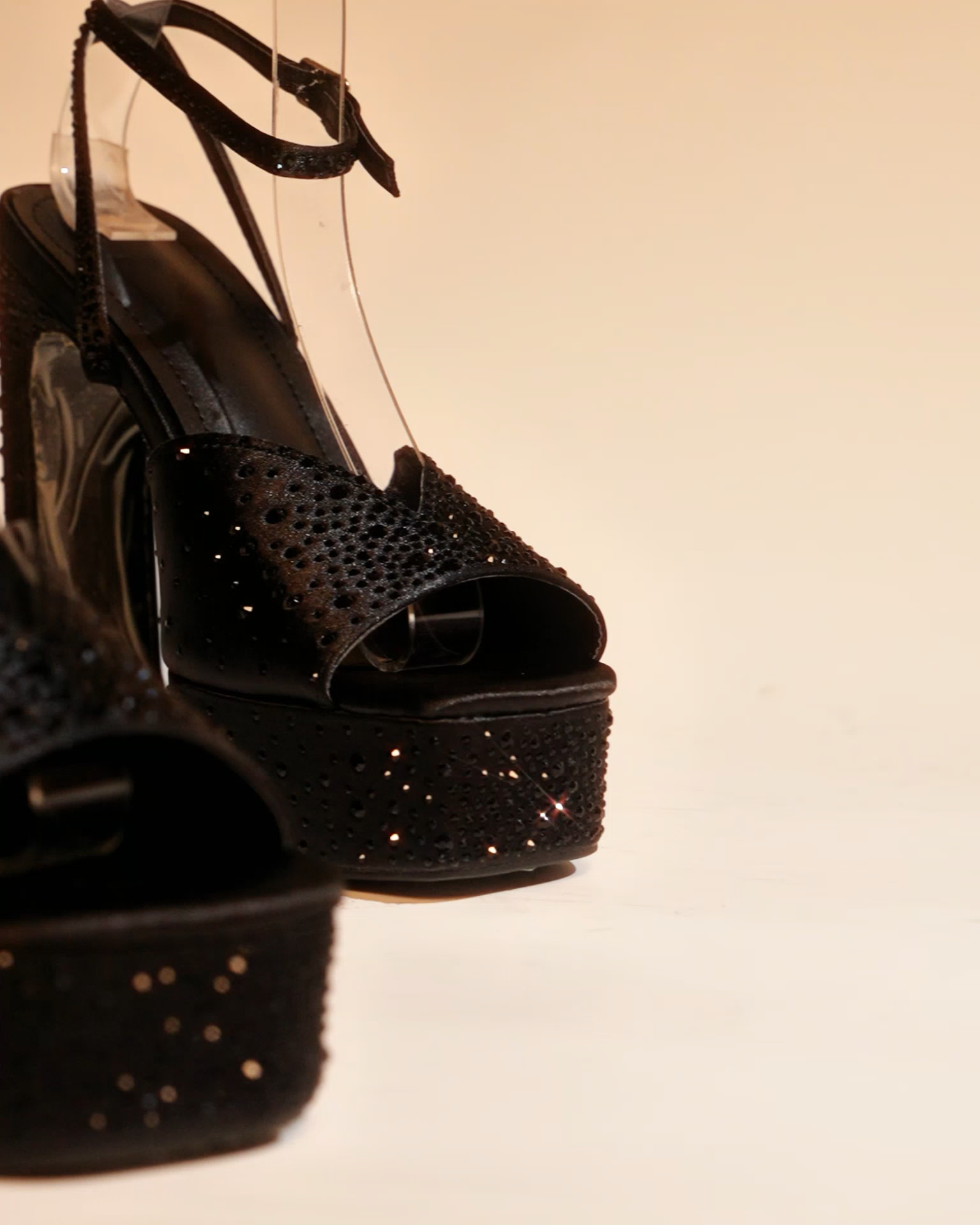 Hagir Rhinestone Satin Platform Sandals In Black