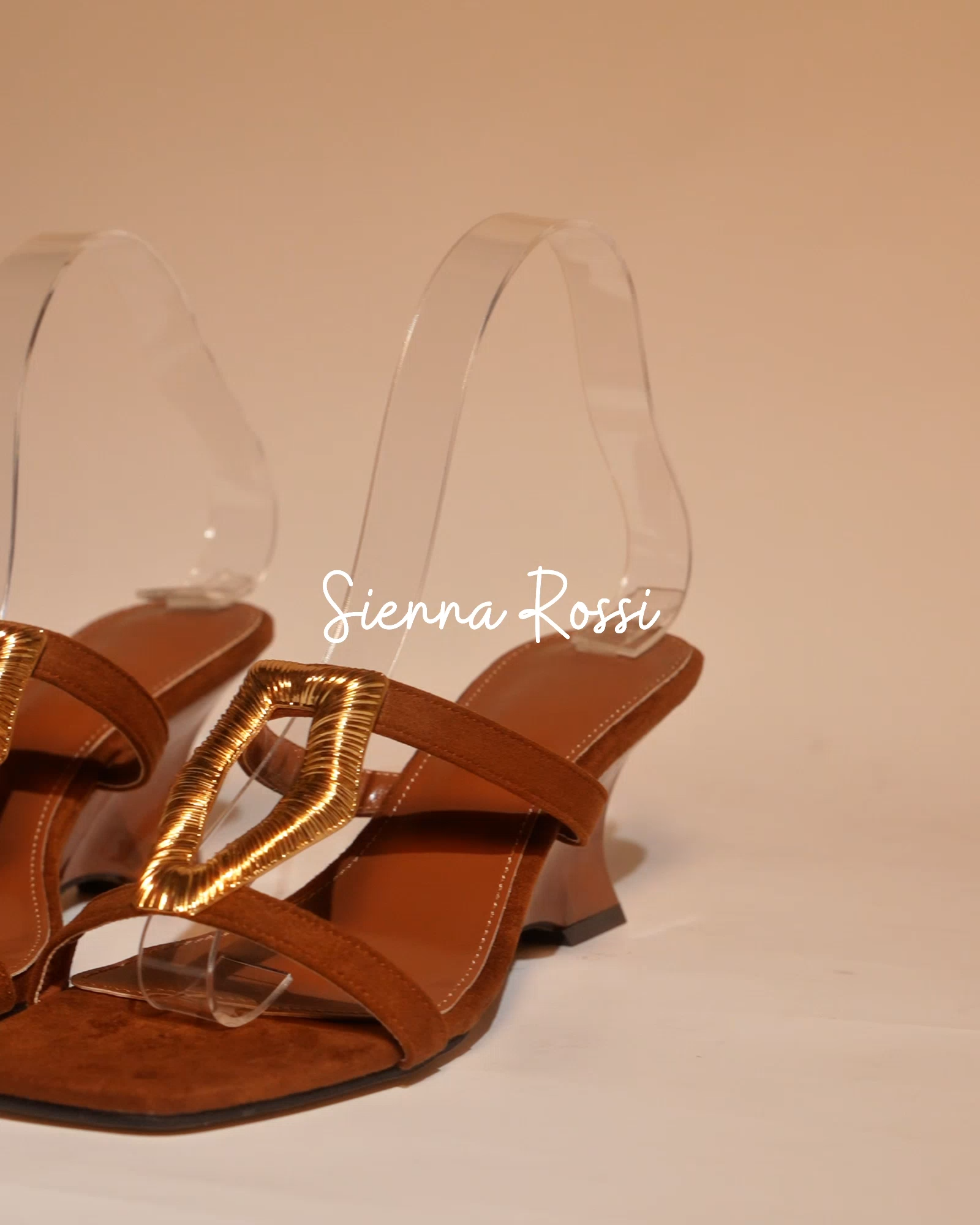 Haf Metal Buckle Wedge Mules In Mocha