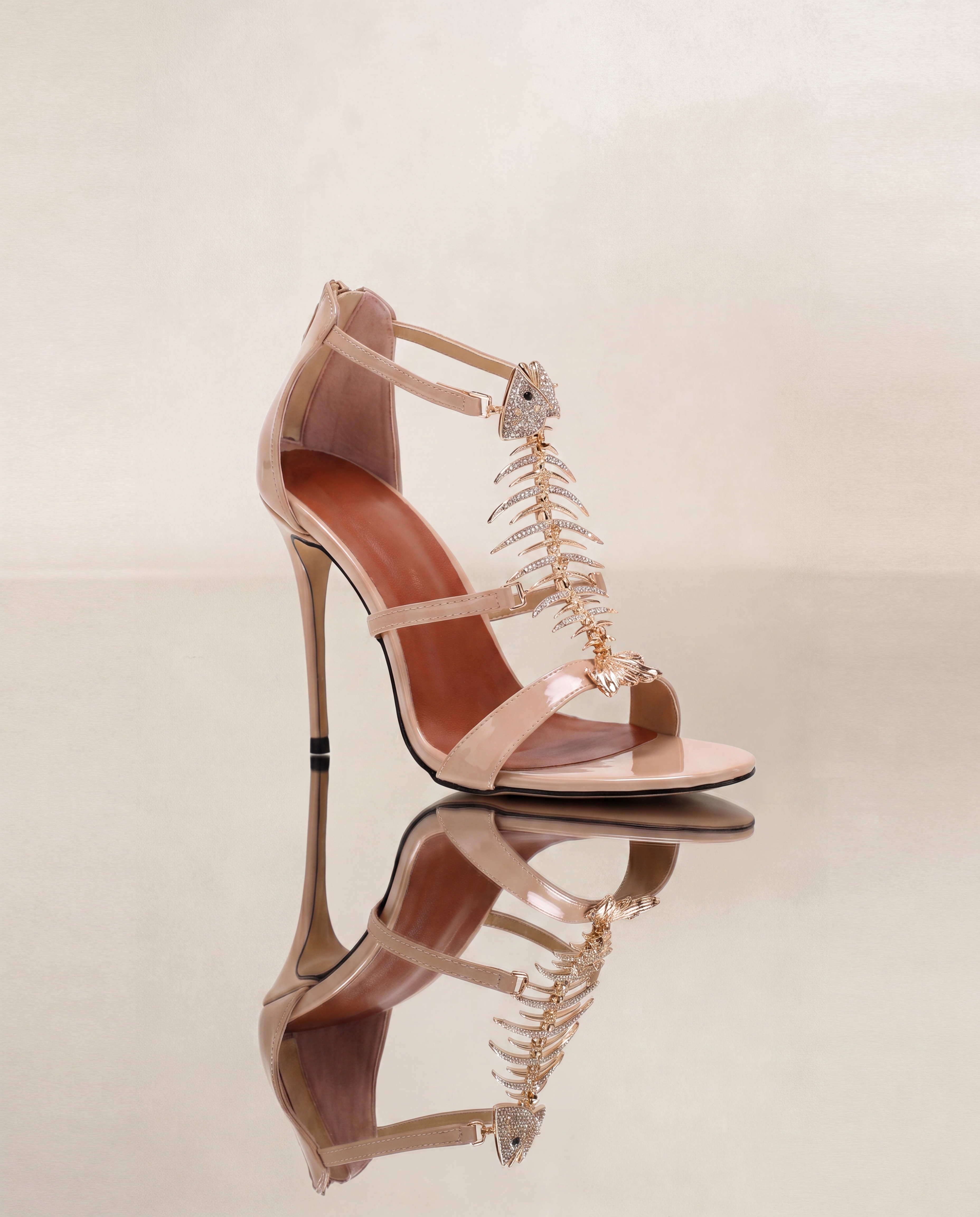 Pia Fish Bone Strap Sandals  In Nude