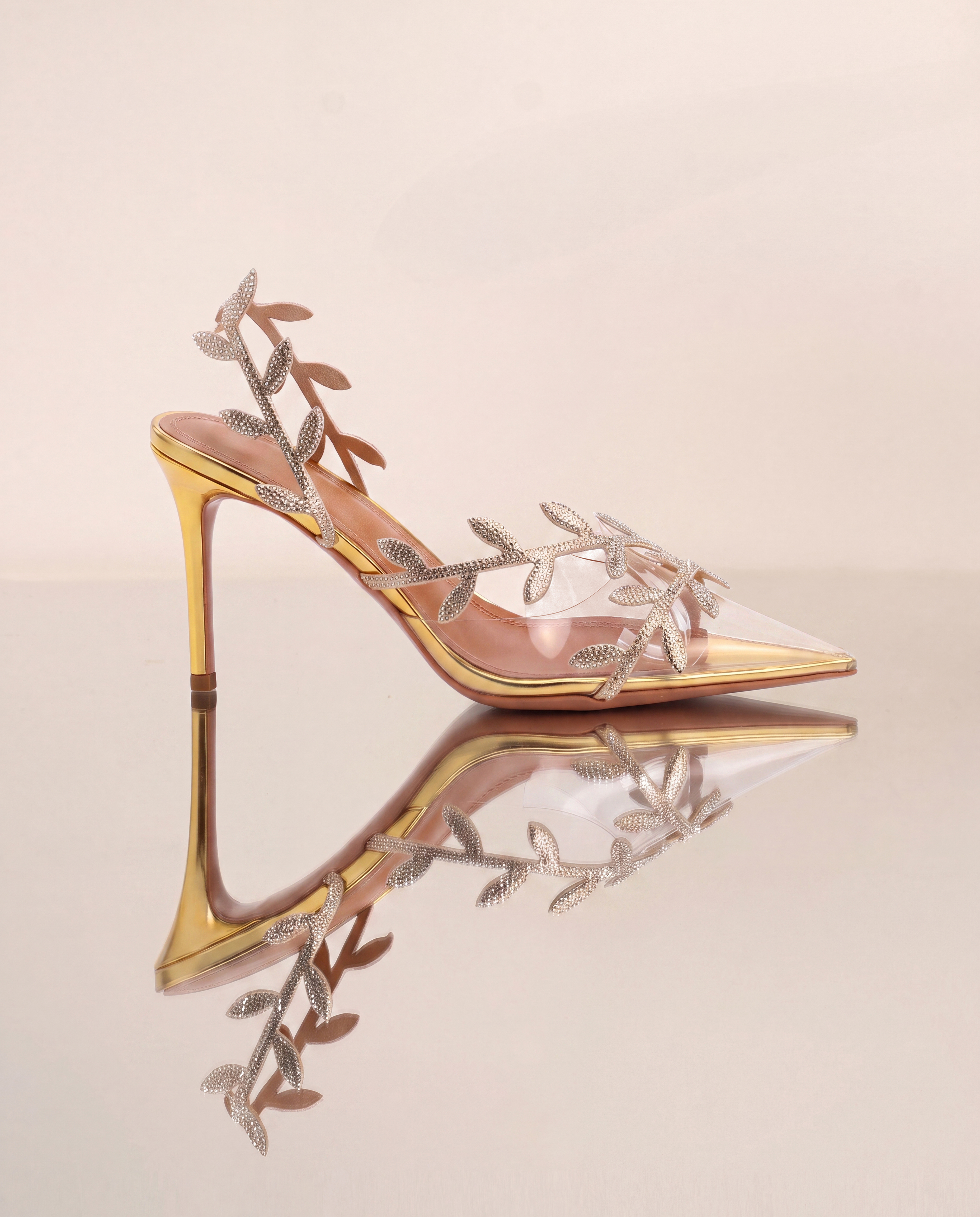 Ealar Rhinestone Leaf Slingback Pumps In GoId