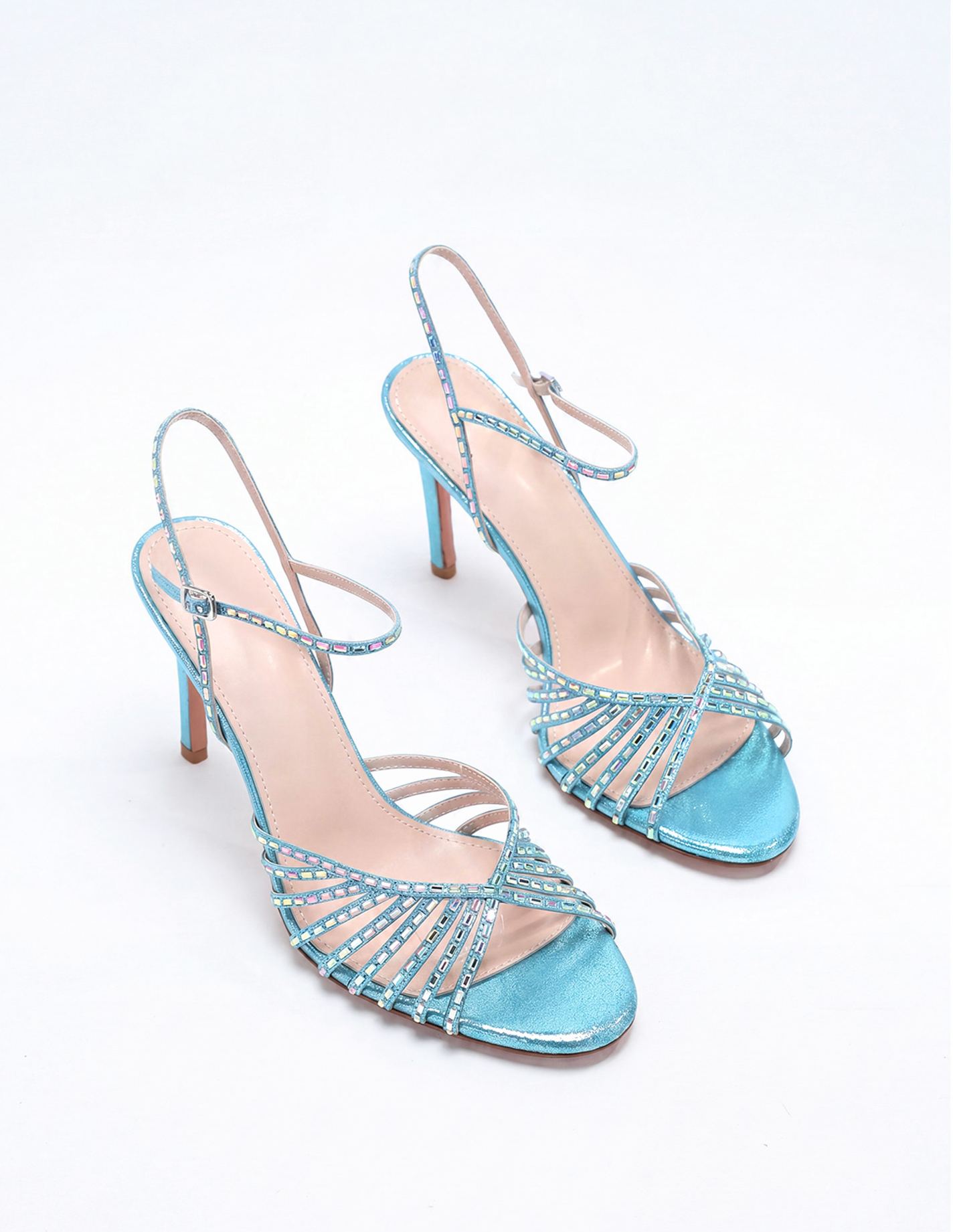 Kadri Rhinestone Cage Sandals In Mermaid Blue