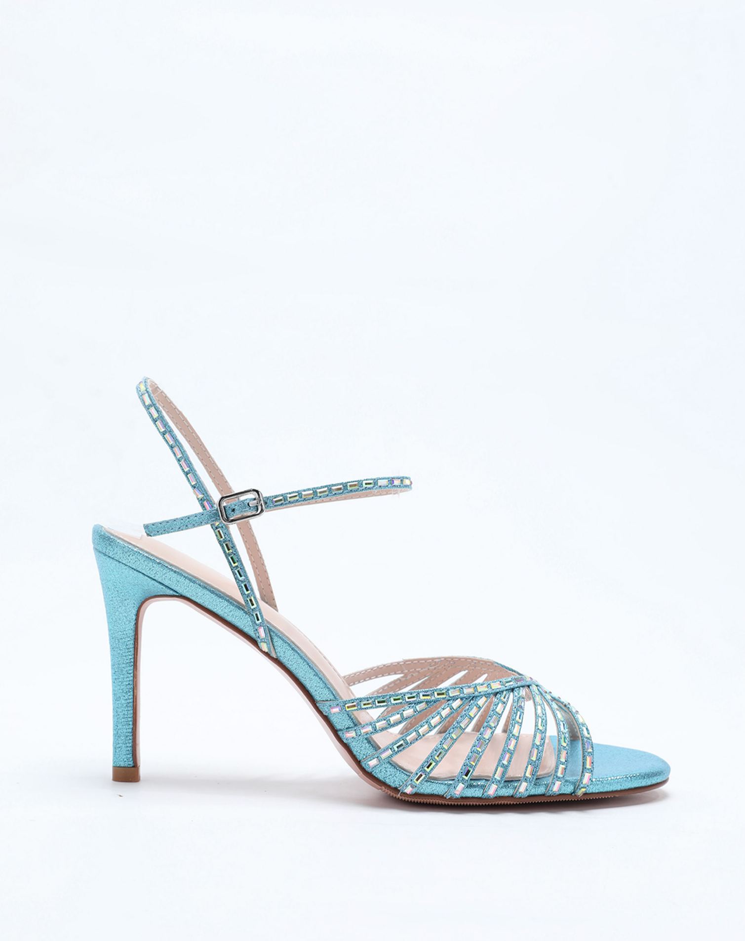 Kadri Rhinestone Cage Sandals In Mermaid Blue