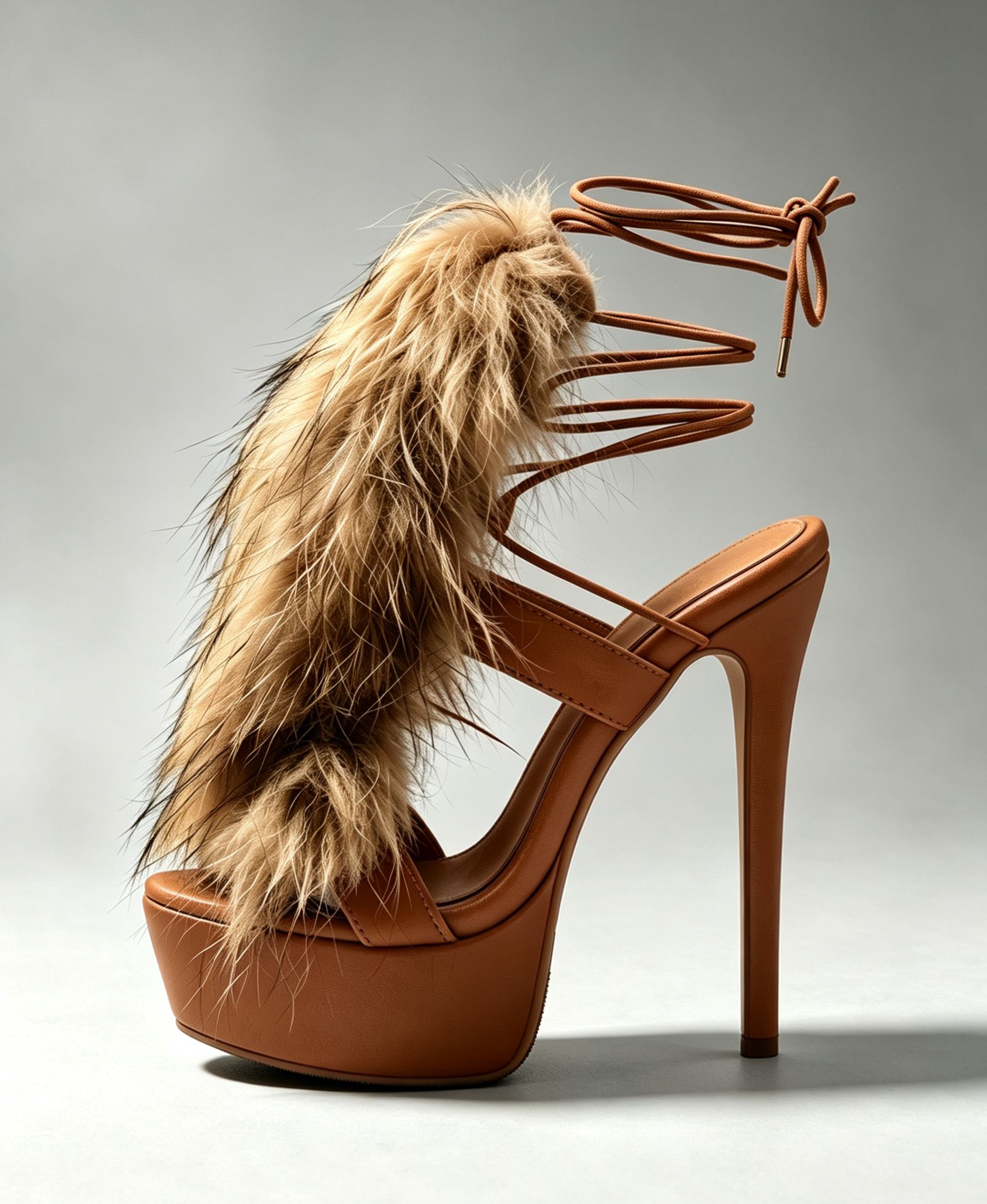 Mzia Feather Lace Up Platform Sandals In Mocha