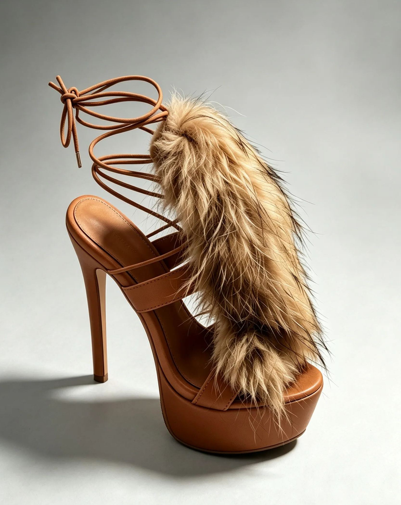Mzia Feather Lace Up Platform Sandals In Mocha