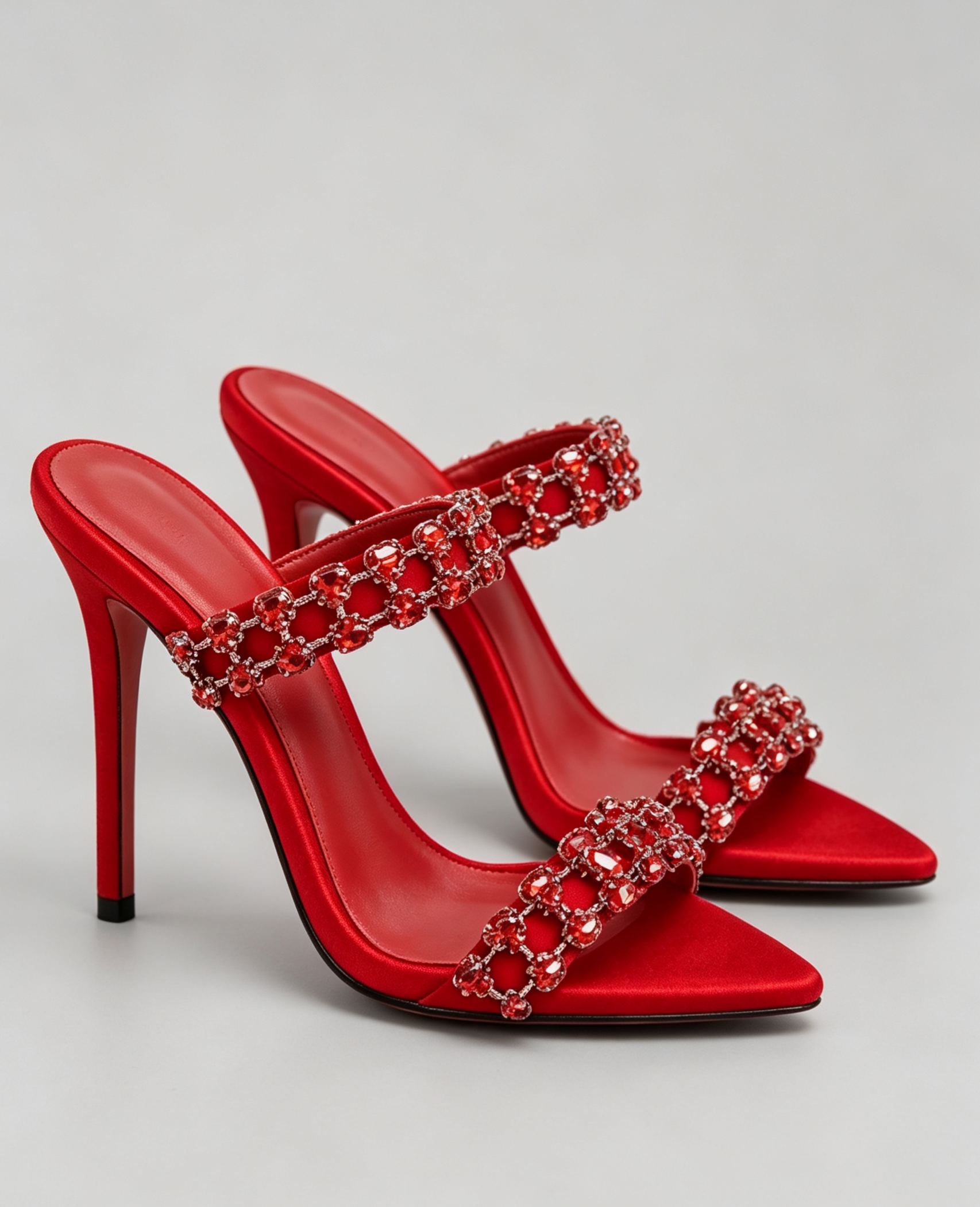 Naama Rhinestone  Strappy Mules In Red