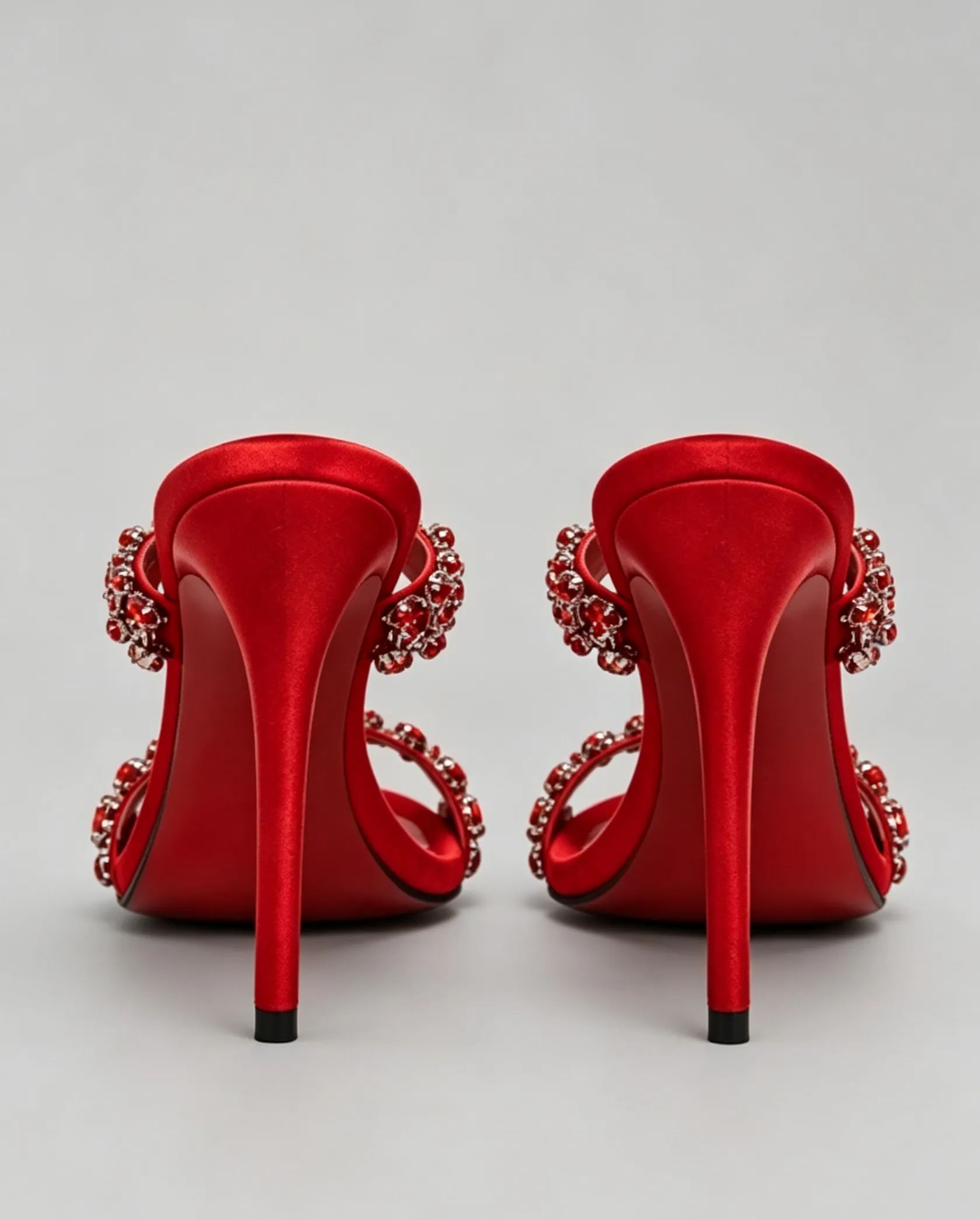 Naama Rhinestone  Strappy Mules In Red