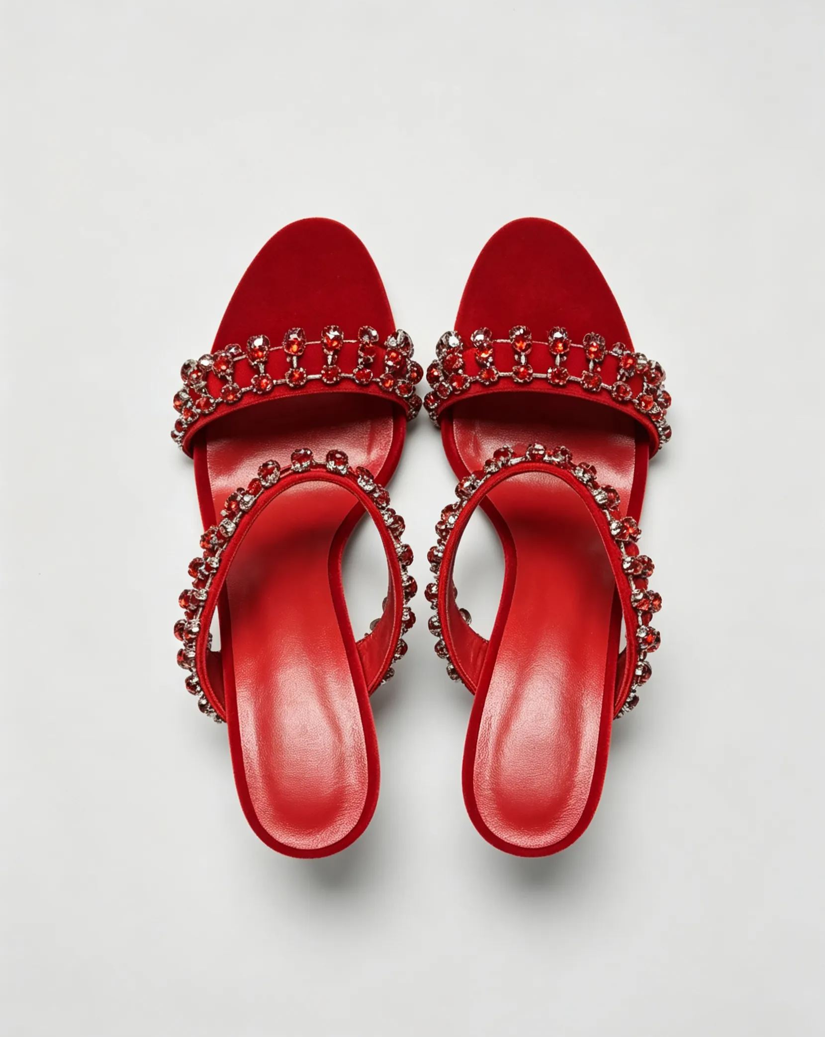 Naama Rhinestone  Strappy Mules In Red
