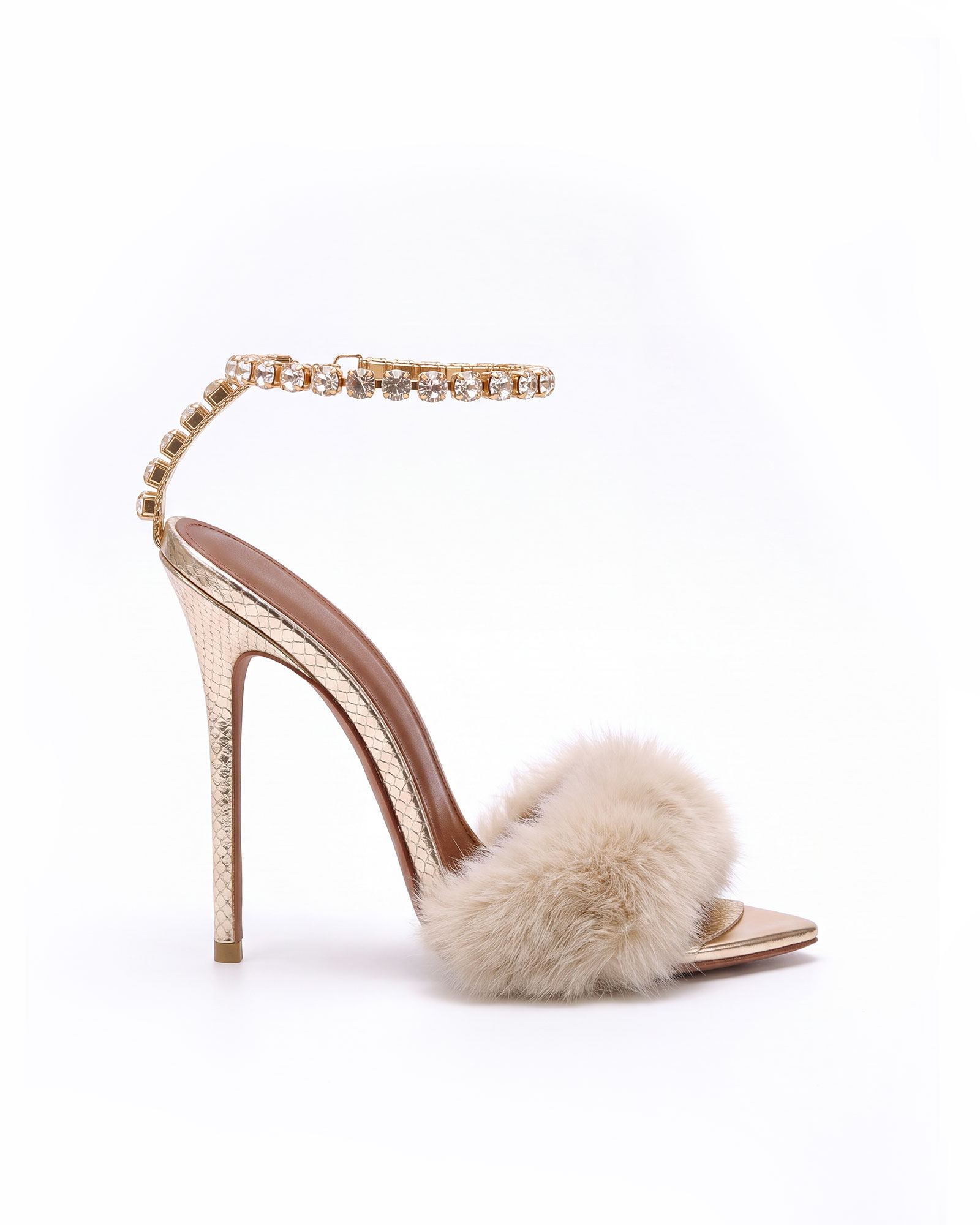 Natali Faux Fur Chain Strap Sandals