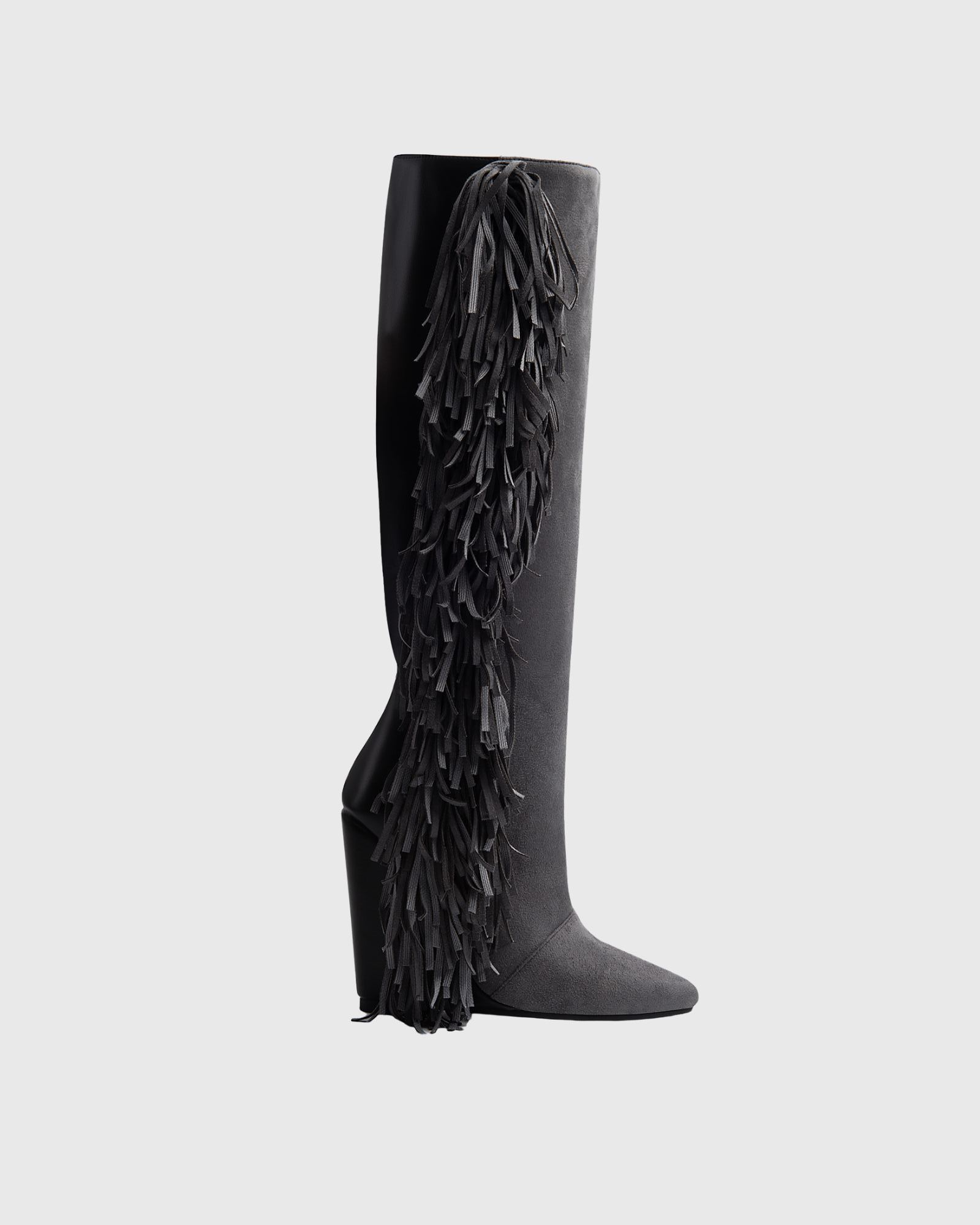 Nevra Faux Fur Wedge Knee High Boots In Black