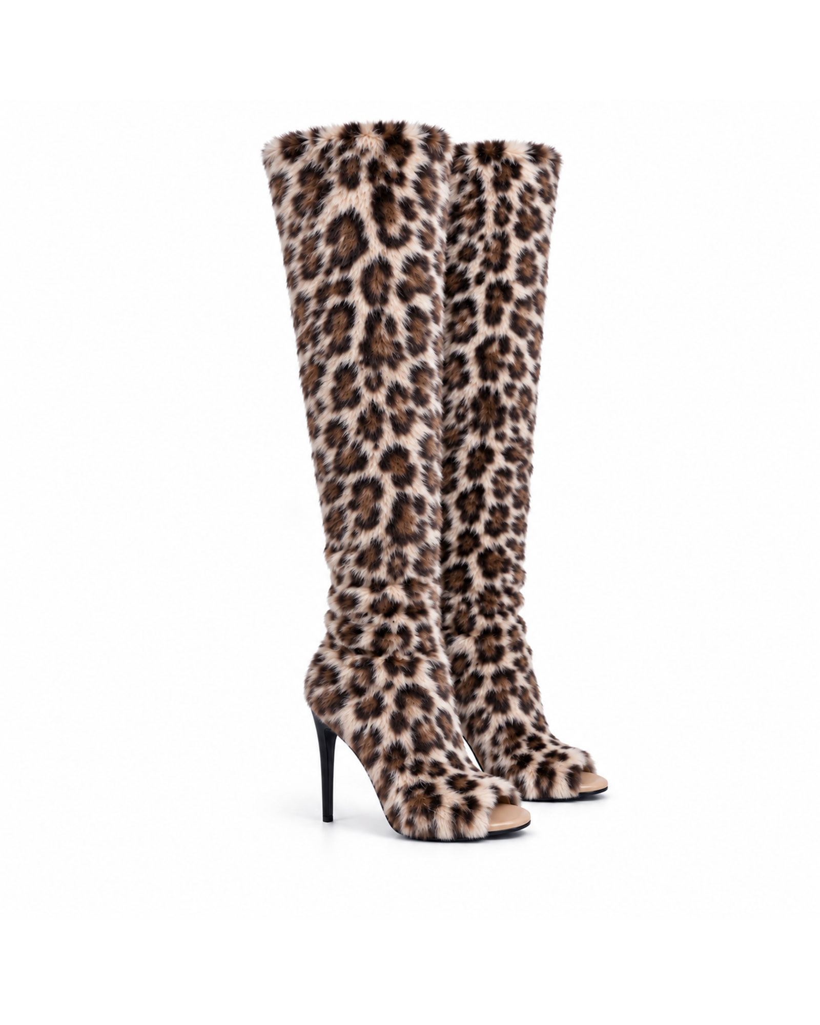 Lareina Leopard Print Faux Fur Knee High Boots