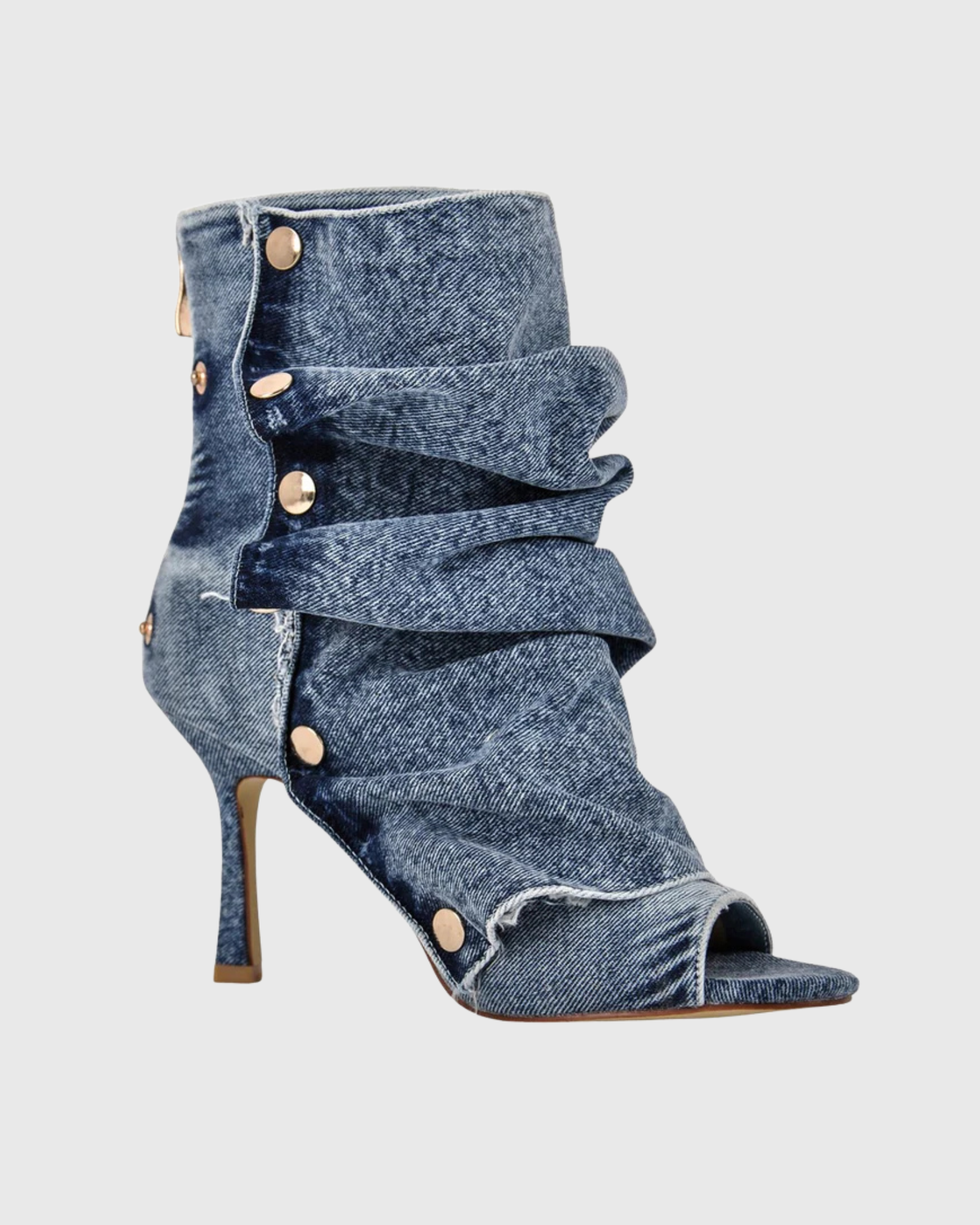 Santa Rivet Open Toe Denim Boots In Blue