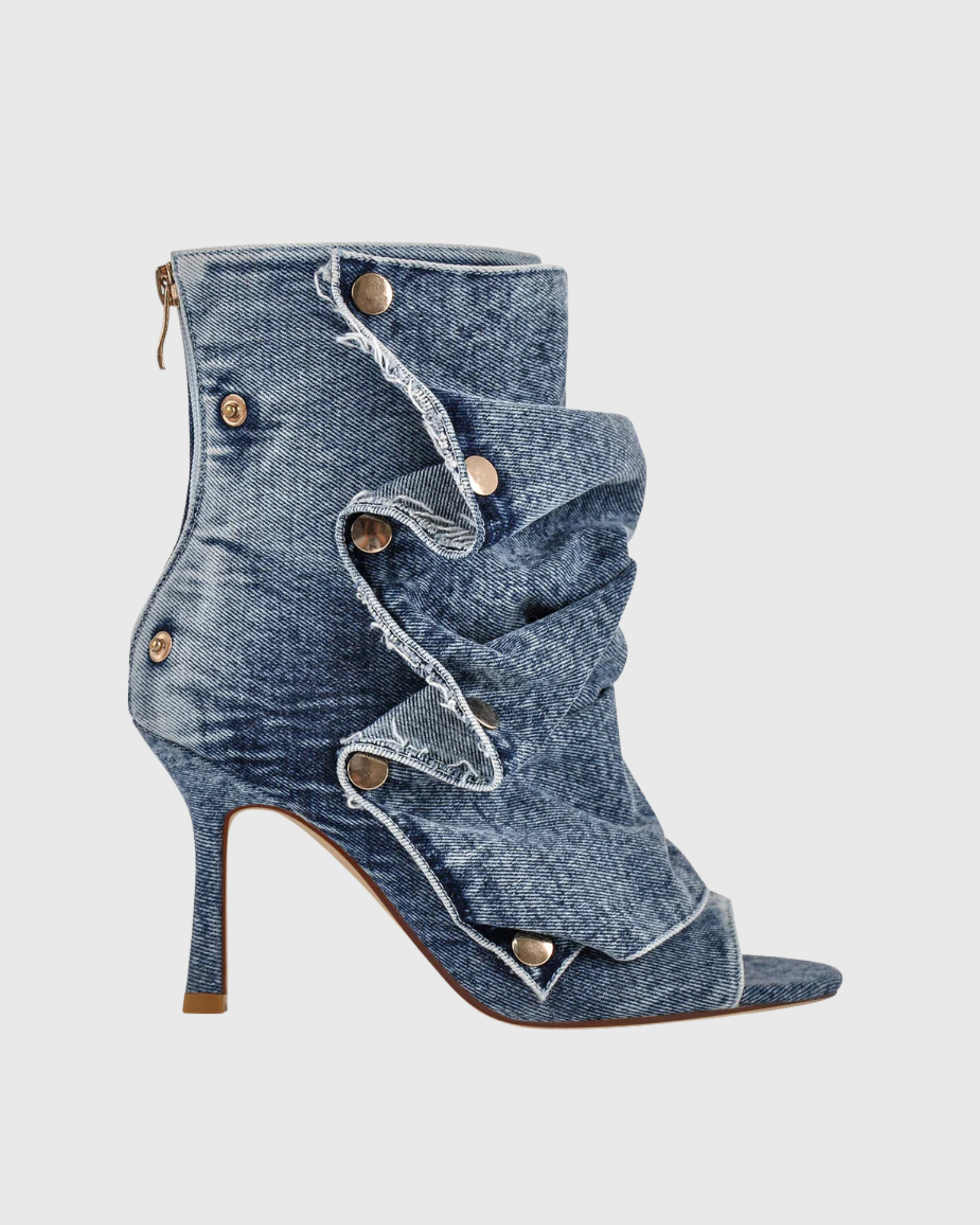 Santa Rivet Open Toe Denim Boots In Blue