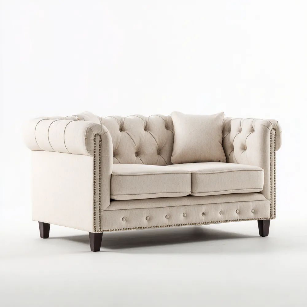 2-Sitzer-Sofa Leinen 160x90x75 cm - Beige - Chesterfield Design-stillavio