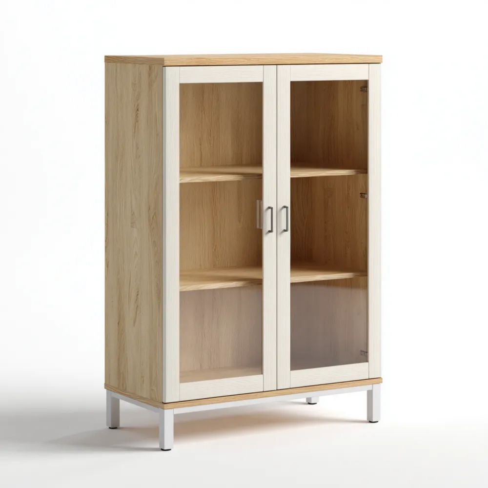 Vitrine aus Holz 80x120x35 cm - Eiche/Weiß - Moderner Stil-stillavio